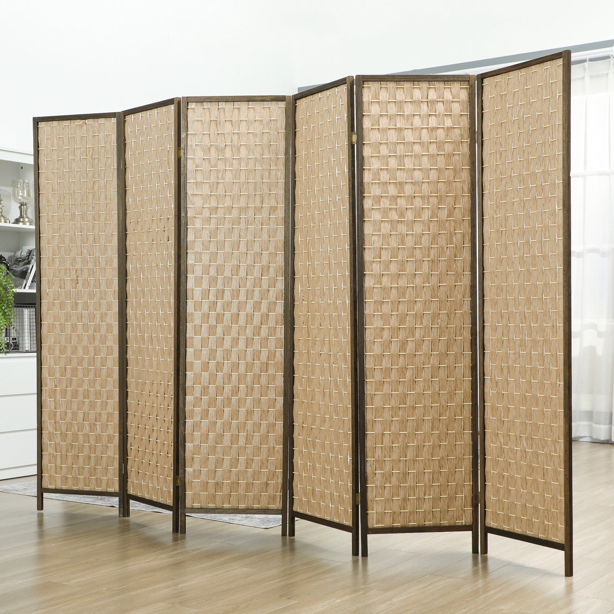 6 Panel Room Divider, 6 FT Lightweight Folding Privacy Screen, Freestanding Handwoven Partition for Living Room Bedroom Office, Brown