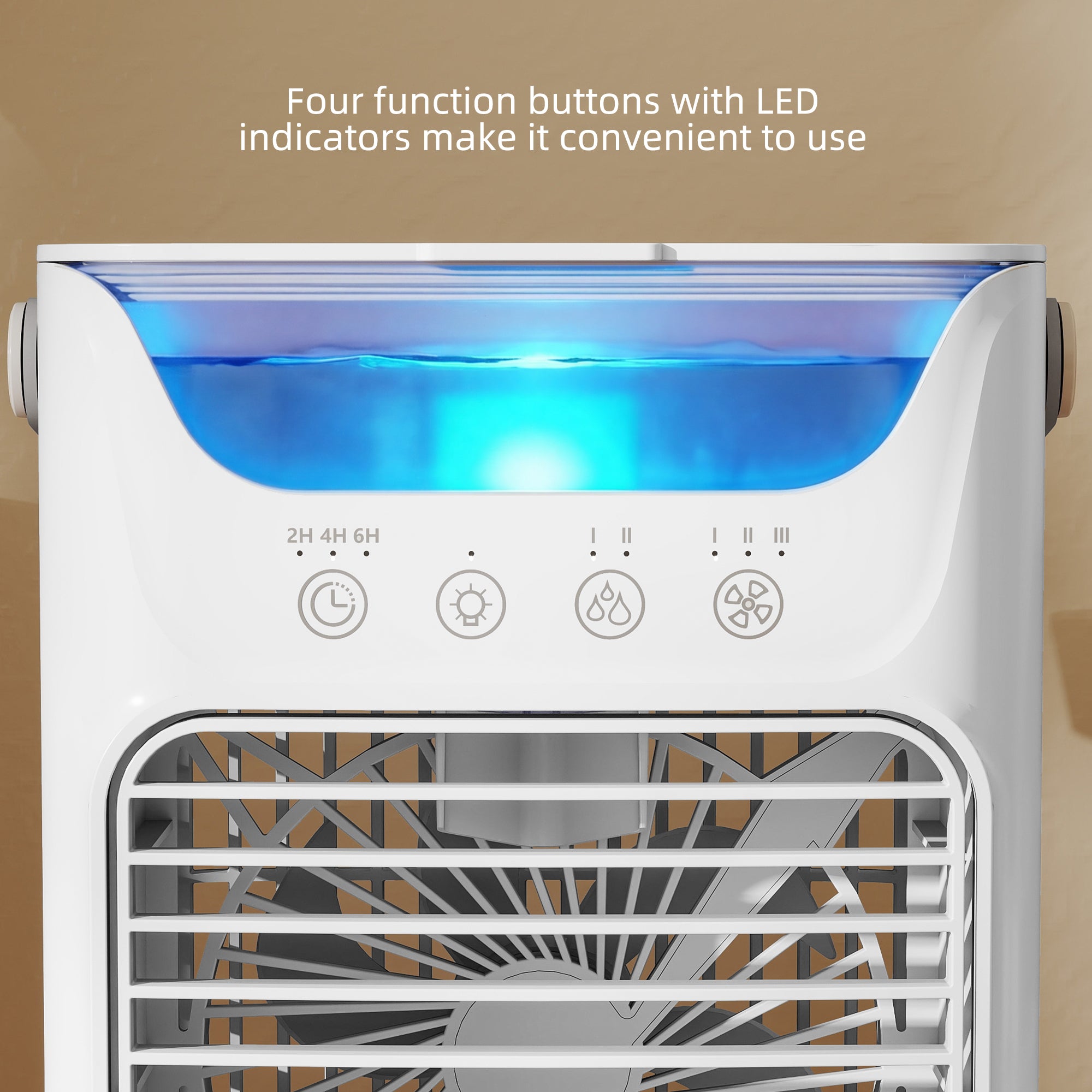 21 cm Desk Fan with Adjustable Head, 3-Speed Table Fan with 700 ml Water Tank, Small Fan with RGB Light for Bedroom, Home Office, White