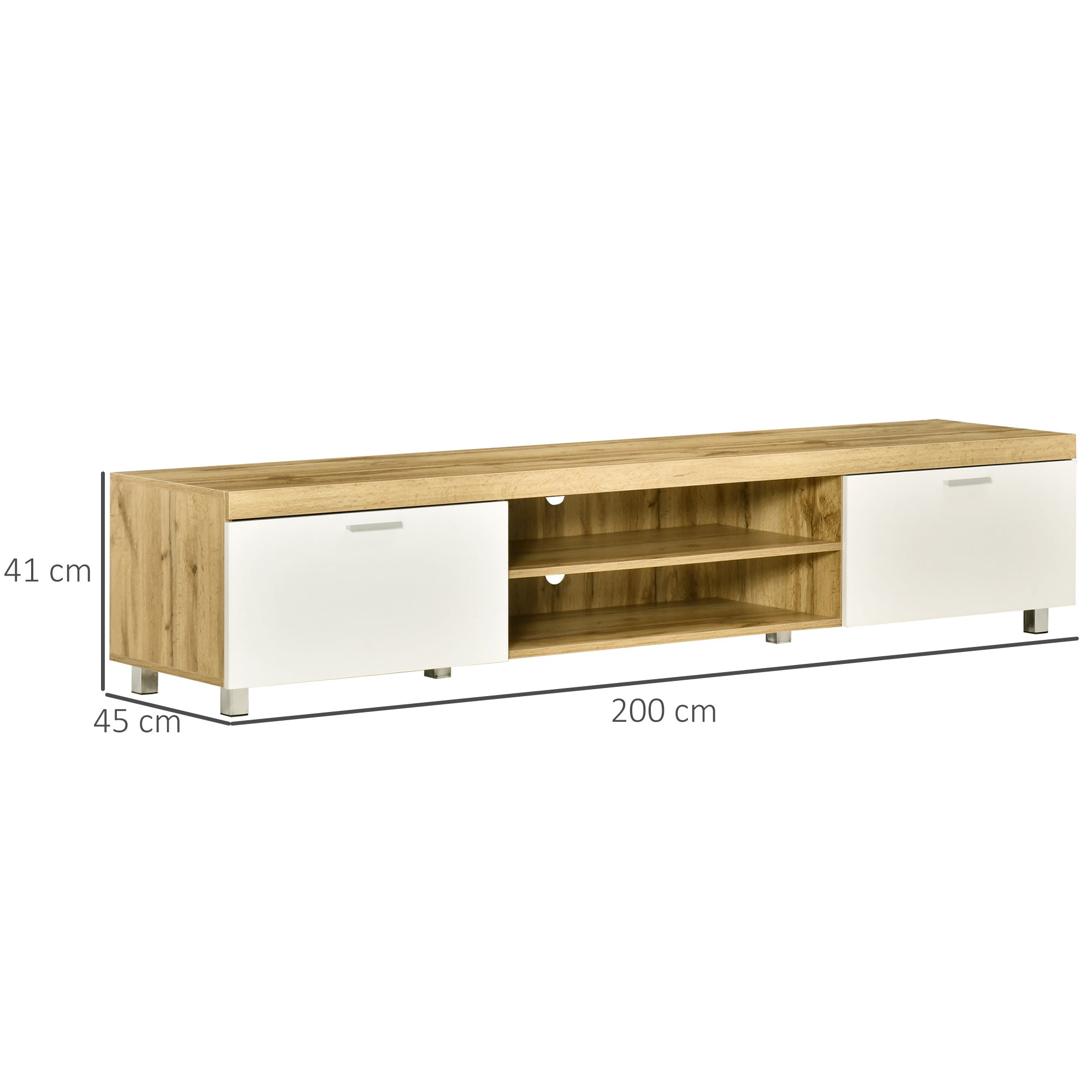 HOMCOM 200cm TV Cabinet for TVs up to 90", Modern TV Unit with Storage and Open Shelves for Living Room and Bedroom, White and Light Brown