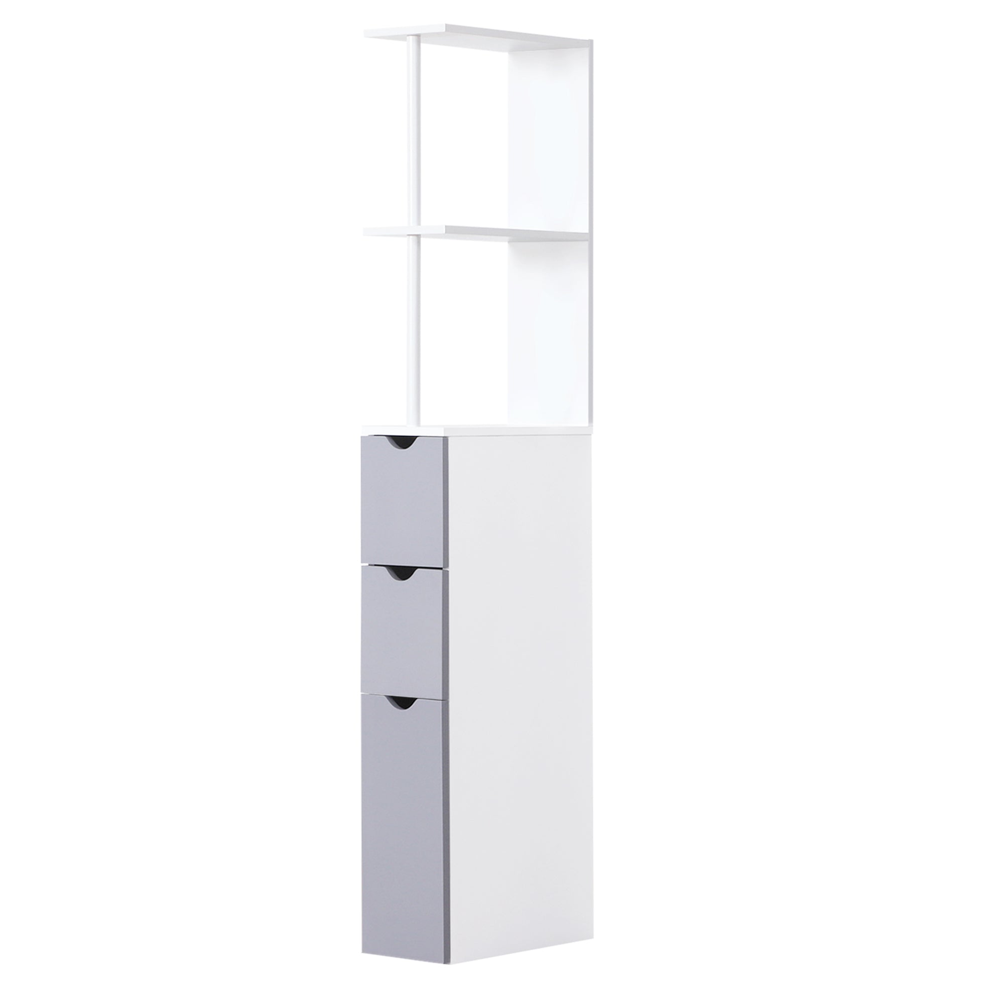 54" Tall Bathroom Storage Cabinet, Freestanding Linen Tower w/ 2 Tier Shelf & Drawers, White