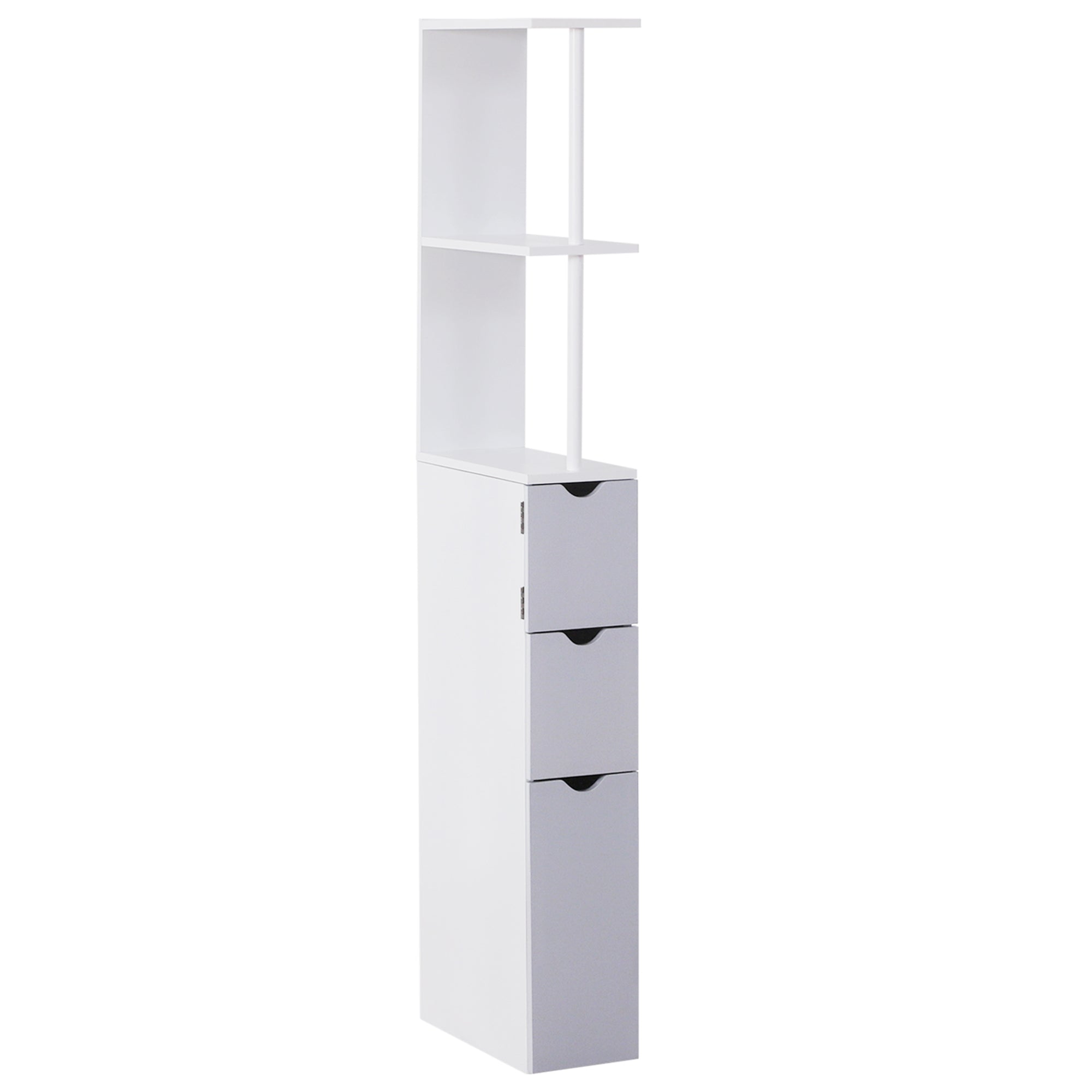 54" Tall Bathroom Storage Cabinet, Freestanding Linen Tower w/ 2 Tier Shelf & Drawers, White