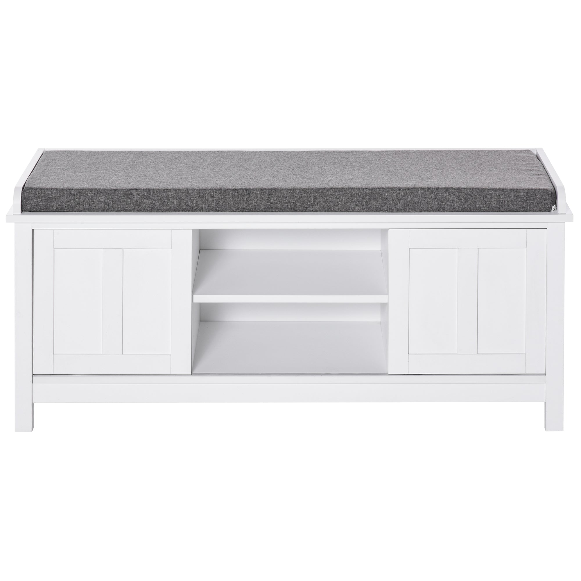 Modern Shoe Storage Bench with Cushion & 2 Sliding Doors, Holds 10 Pairs, White