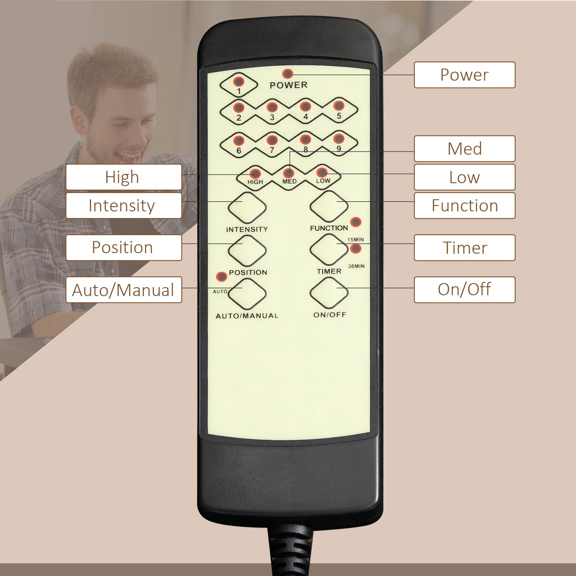 Vinsetto 6 Point Vibrating Massage Home Office Chair High Back Executive Chair with Reclining Back, Swivel Wheels, Brown