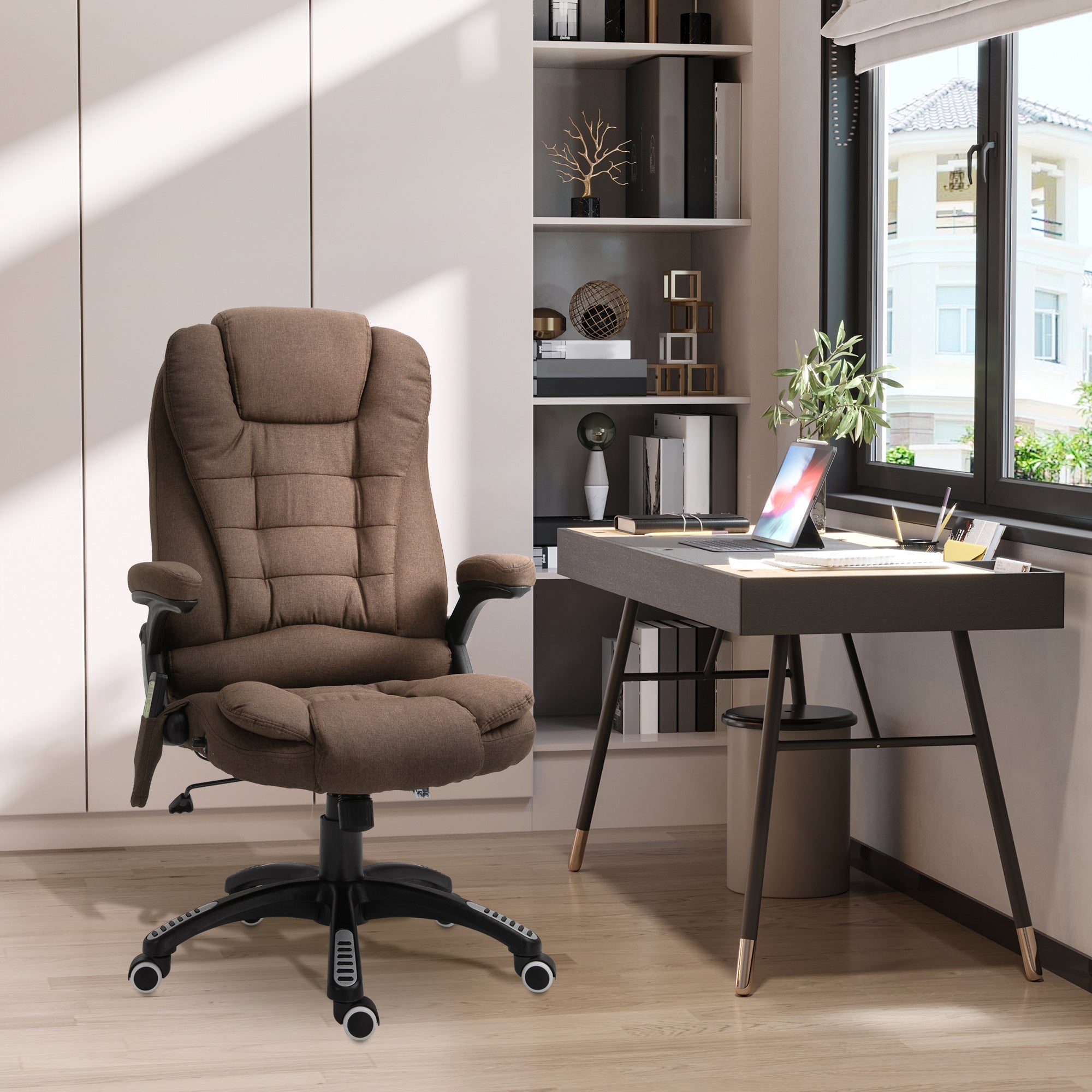 Vinsetto 6 Point Vibrating Massage Home Office Chair High Back Executive Chair with Reclining Back, Swivel Wheels, Brown