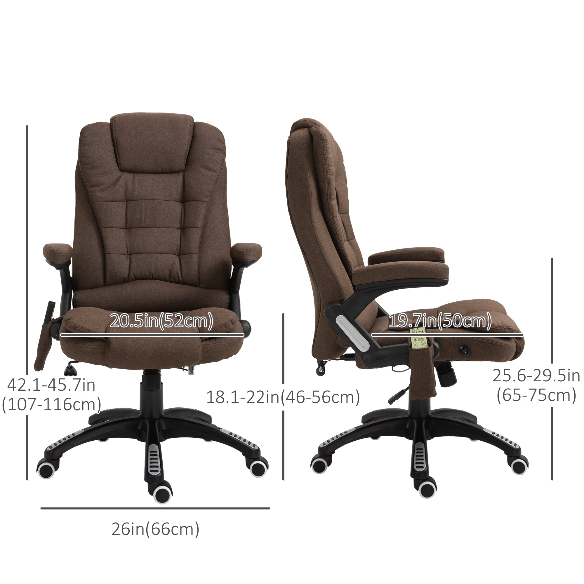 Vinsetto 6 Point Vibrating Massage Home Office Chair High Back Executive Chair with Reclining Back, Swivel Wheels, Brown