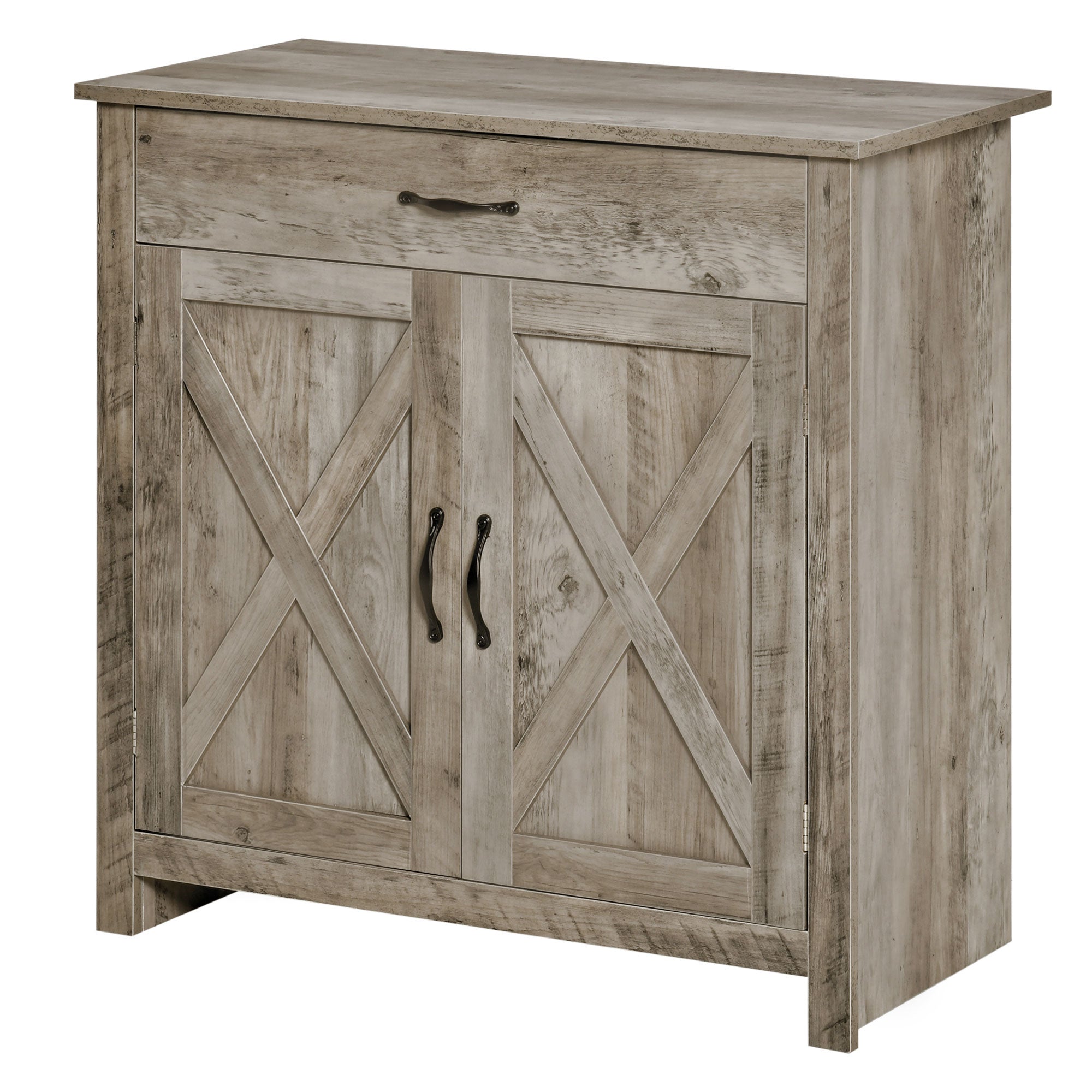 Farmhouse Sideboard Cabinet with Barn Doors, Drawer & Adjustable Shelf, Gray