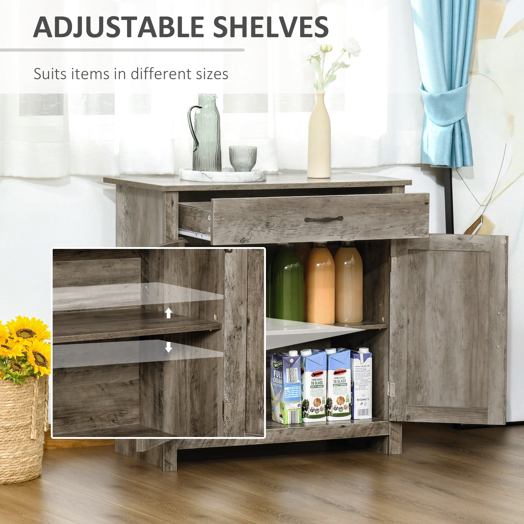 Farmhouse Sideboard Cabinet with Barn Doors, Drawer & Adjustable Shelf, Gray