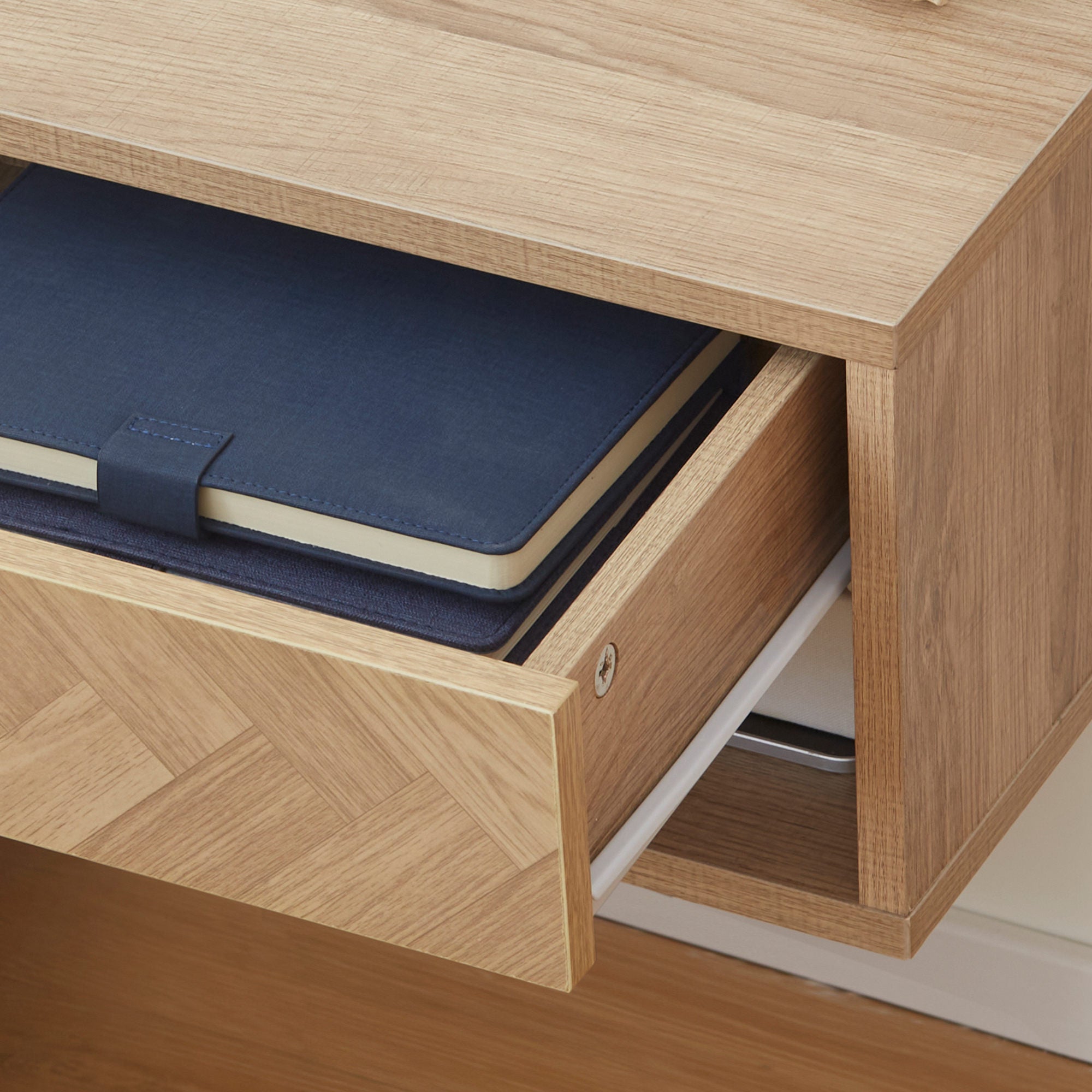 HOMCOM Floating Bedside Table Set of 2 Wall Mounted Nightstand with Storage Drawer and Open Shelf for Bedroom, Natural