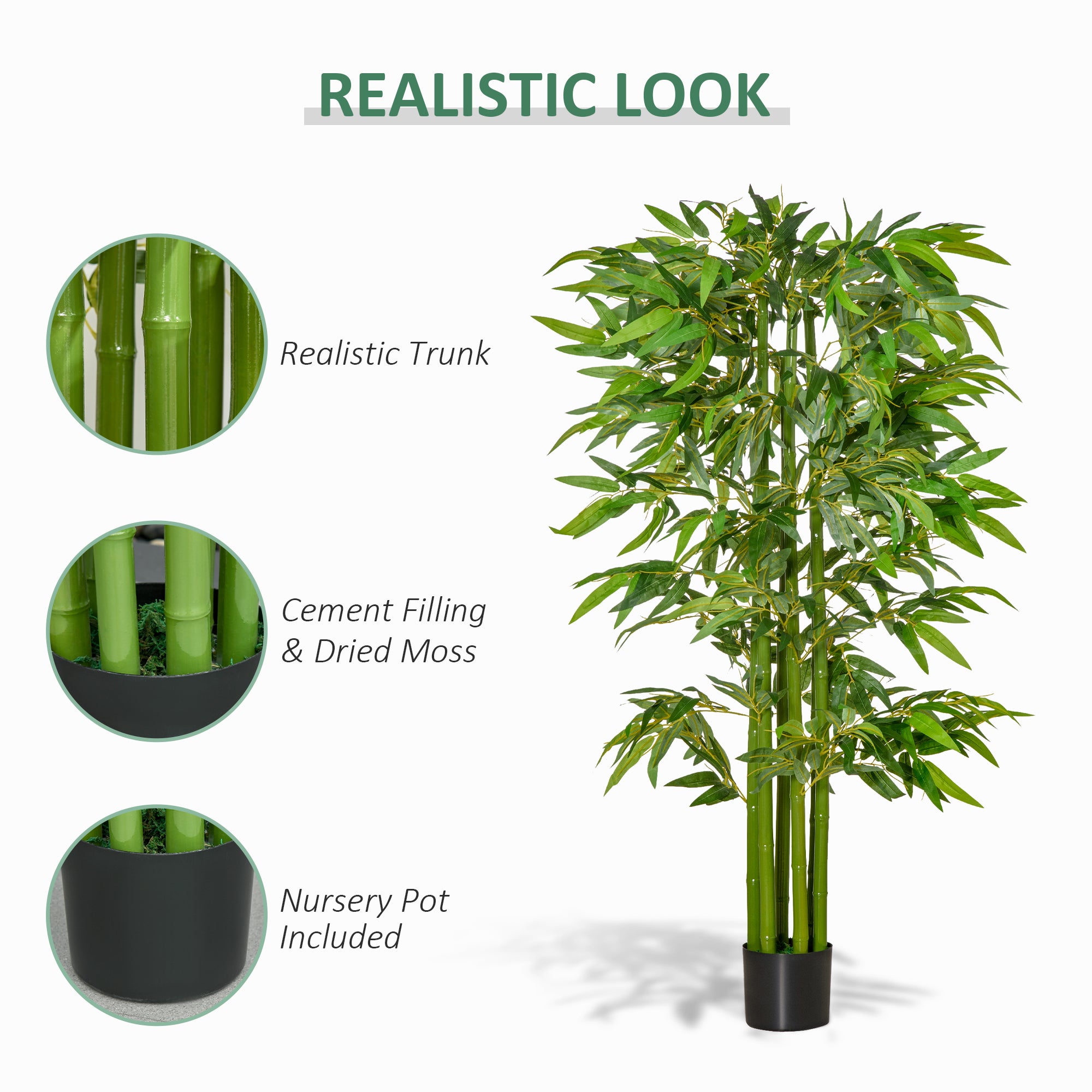 HOMCOM 5.3FT Artificial Bamboo Tree in Pot, Indoor Fake Plants for Home Office Living Room Decor, Green