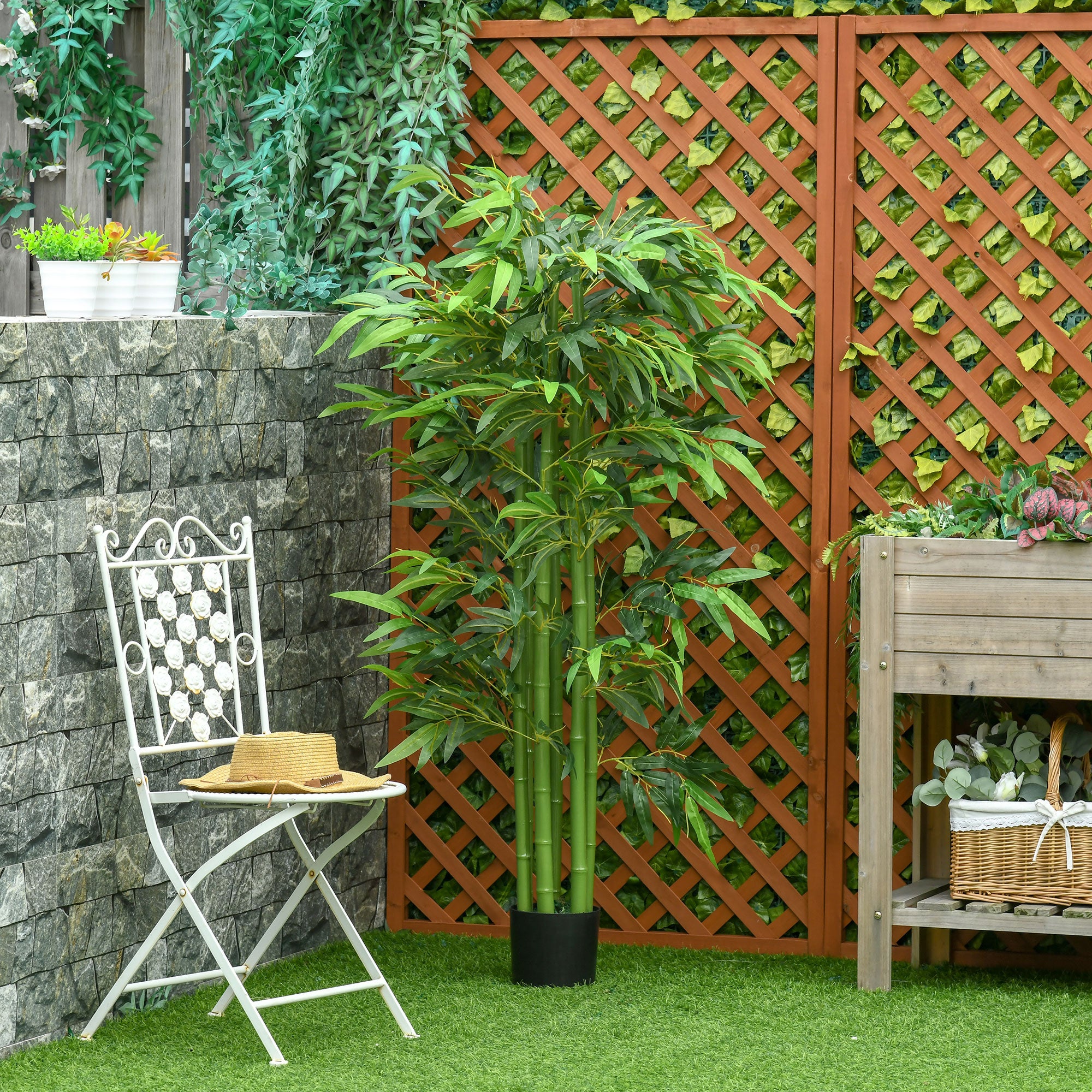 HOMCOM 5.3FT Artificial Bamboo Tree in Pot, Indoor Fake Plants for Home Office Living Room Decor, Green