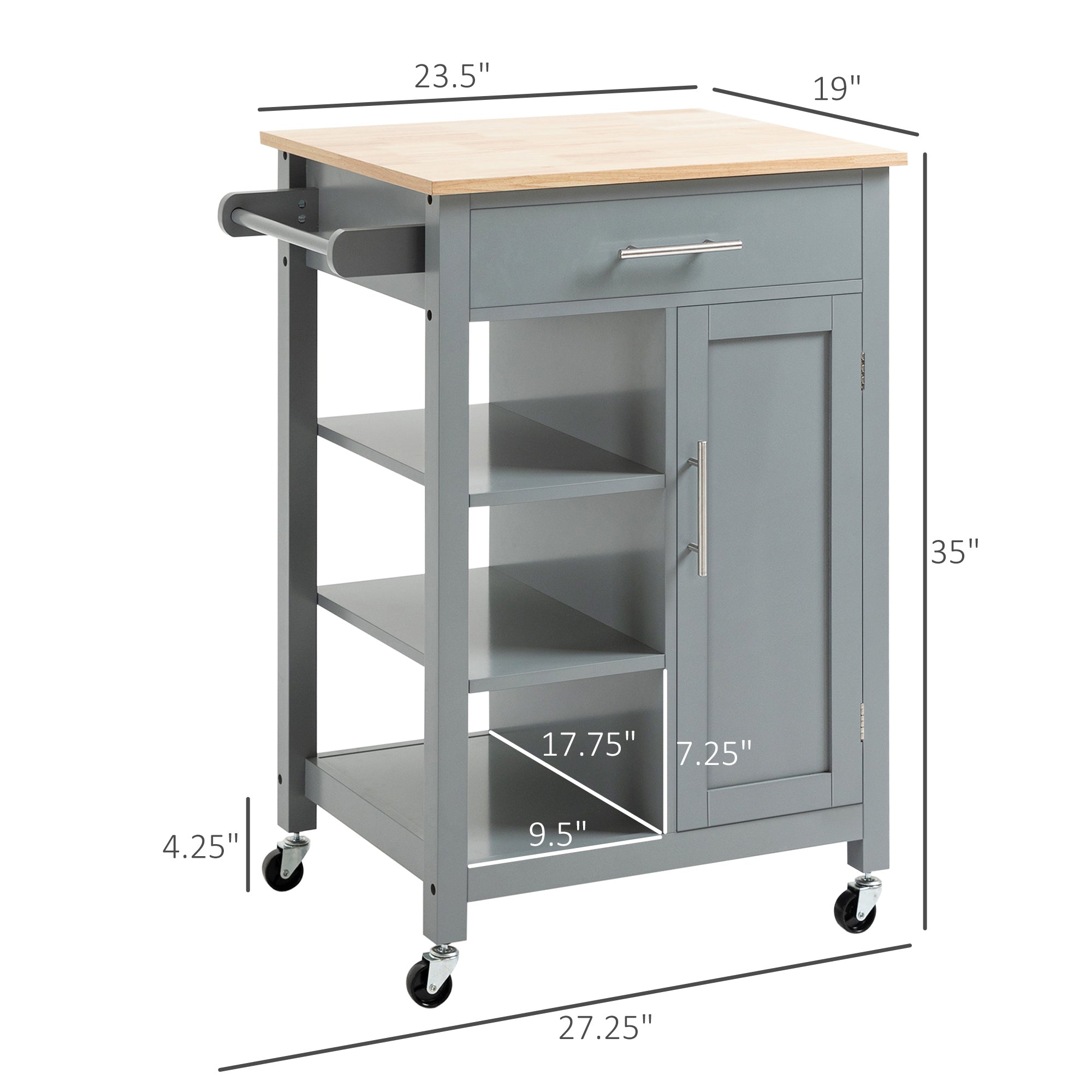 Kitchen Island Cart Rolling Kitchen Island 27.25" W x 19" D x 35" H Gray