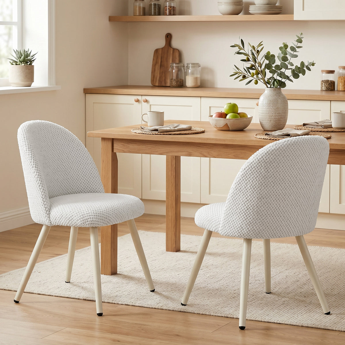 Modern Dining Chairs Set of 2, Velvet Fabric Upholstered Kitchen Chairs with Thick Padded Seat and Backrest, Metal Legs for Dining Room, Kitchen, Home Office, White