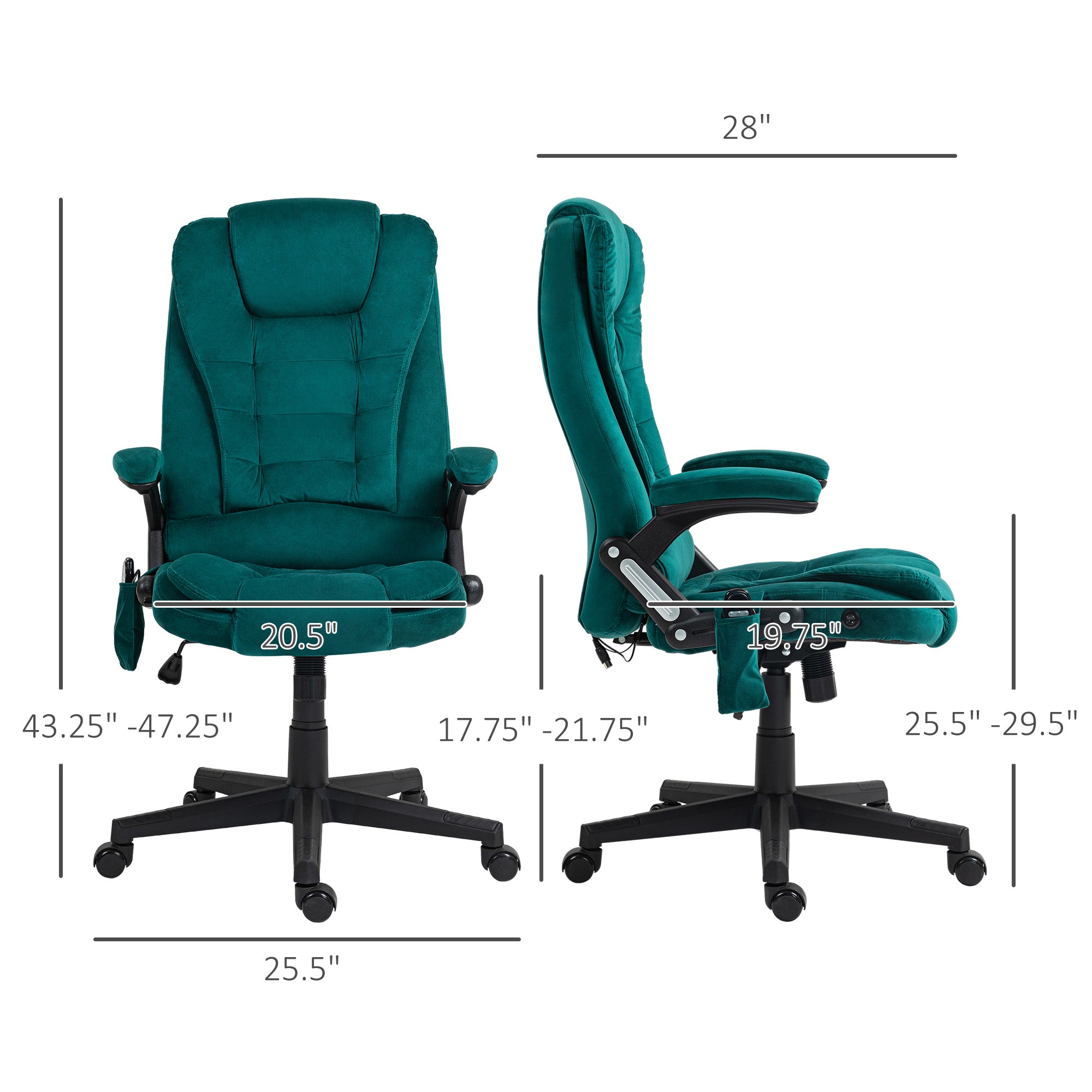 6 Points Heated Executive Office Chair, Velvet High Back Massage Office Chair, Dark Green