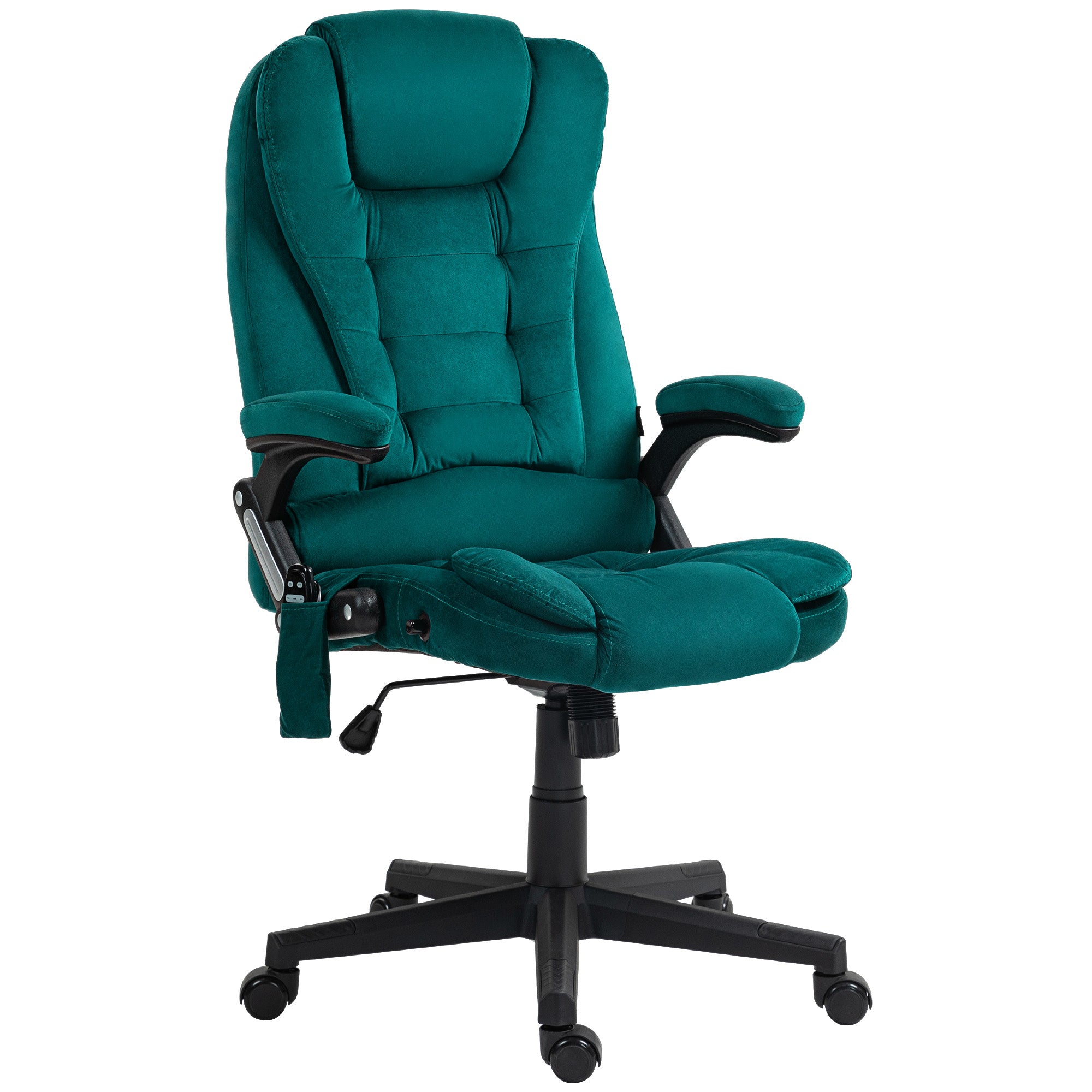 6 Points Heated Executive Office Chair, Velvet High Back Massage Office Chair, Dark Green