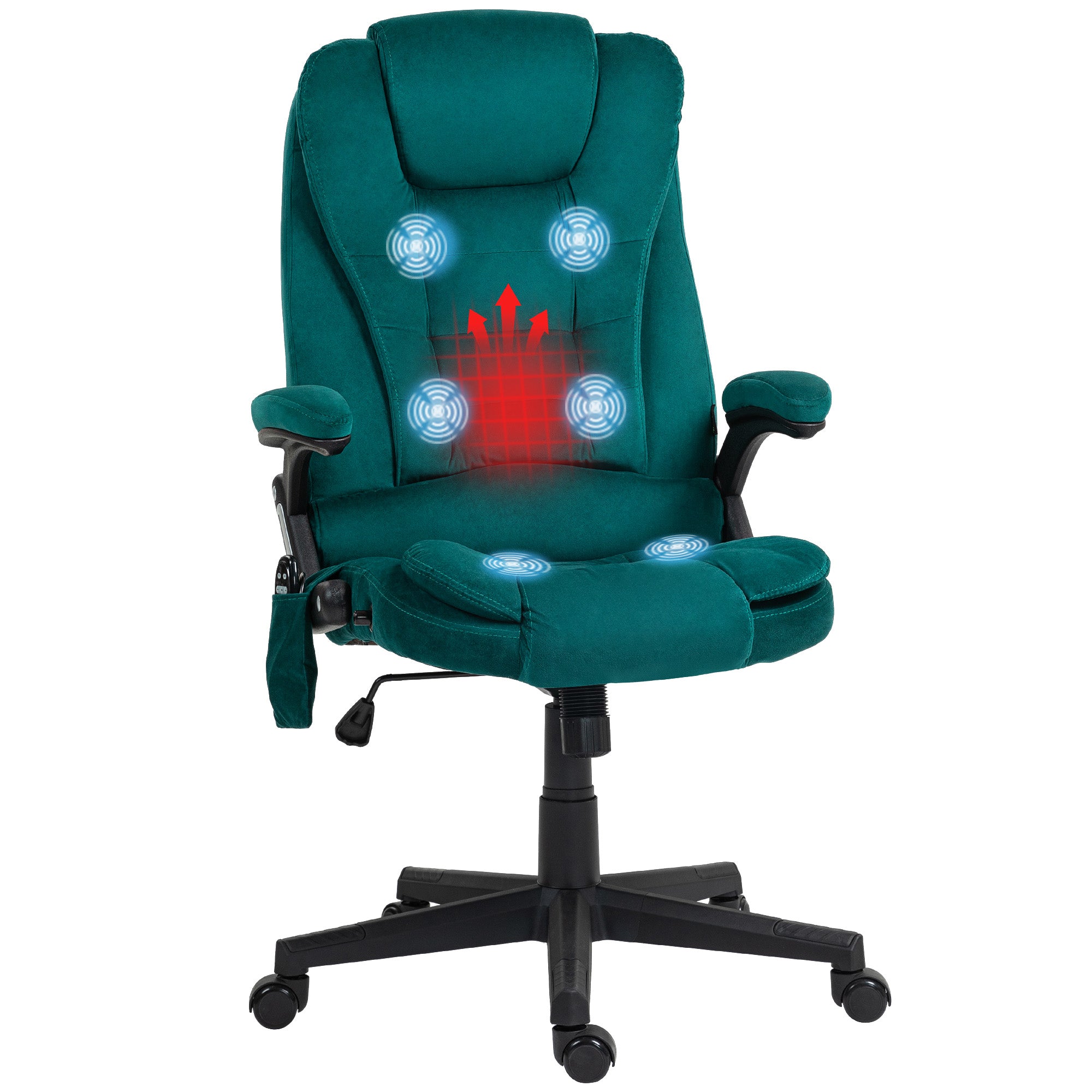 6 Points Heated Executive Office Chair, Velvet High Back Massage Office Chair, Dark Green