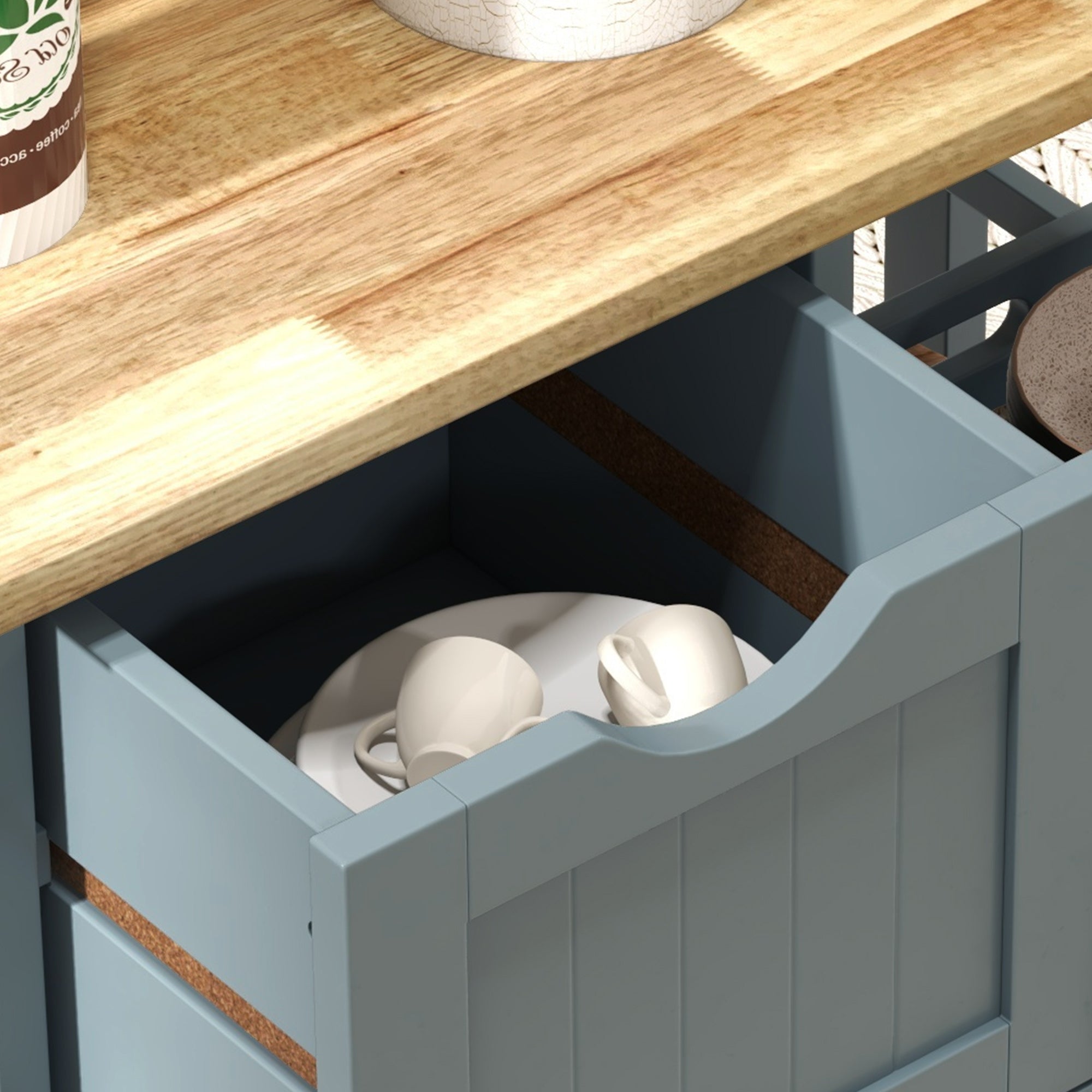 36" Rolling Kitchen Island Cart with Wood Top, Shelves & Drawers for Dining, Gray - HOMCOM