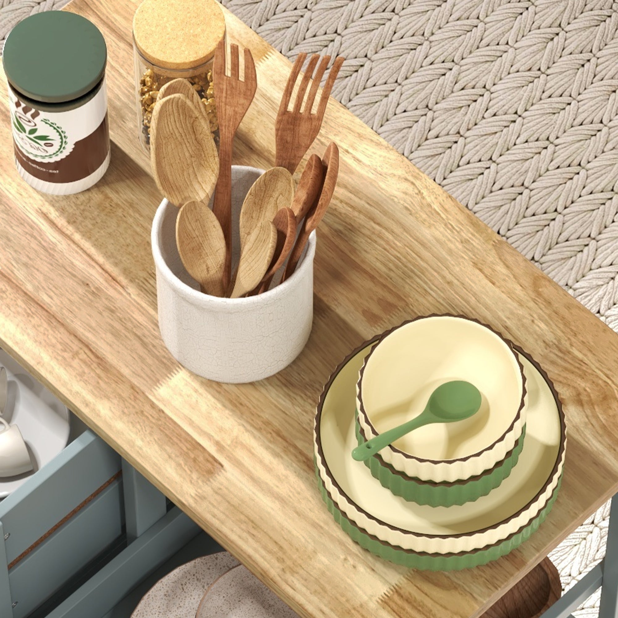 36" Rolling Kitchen Island Cart with Wood Top, Shelves & Drawers for Dining, Gray - HOMCOM