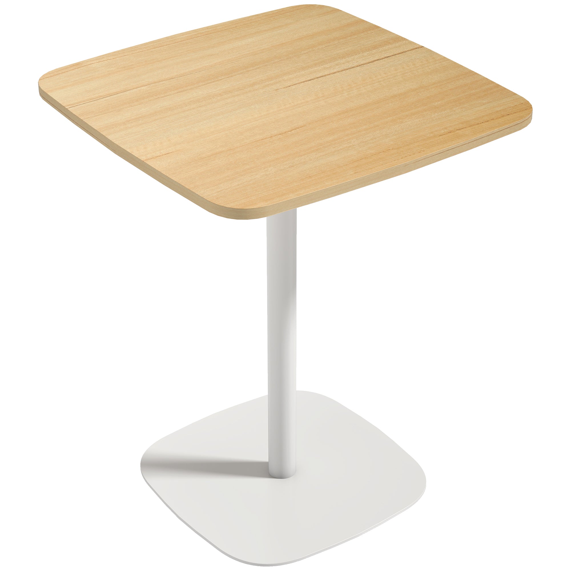 Small Dining Table, 60 cm Square Kitchen Table with Wood Veneer Top, Square Steel Pedestal Base and Anti-slip Foot Pads for Living Room, Dining Room, Natural Wood Finish