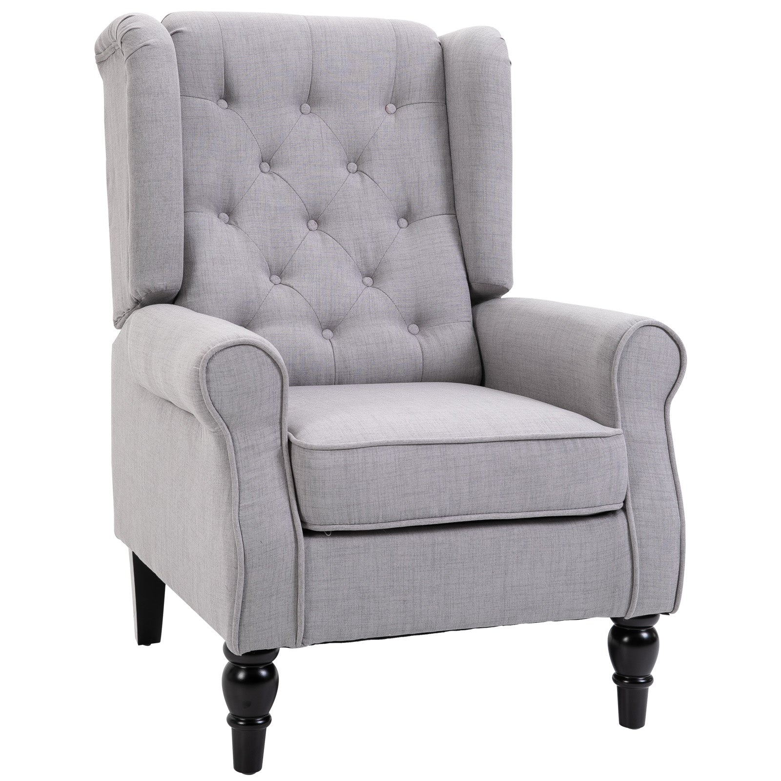 Mid-Century Accent Chair w/ High Wingback, Button-Tufted Fabric & Retro Wood Legs, Gray