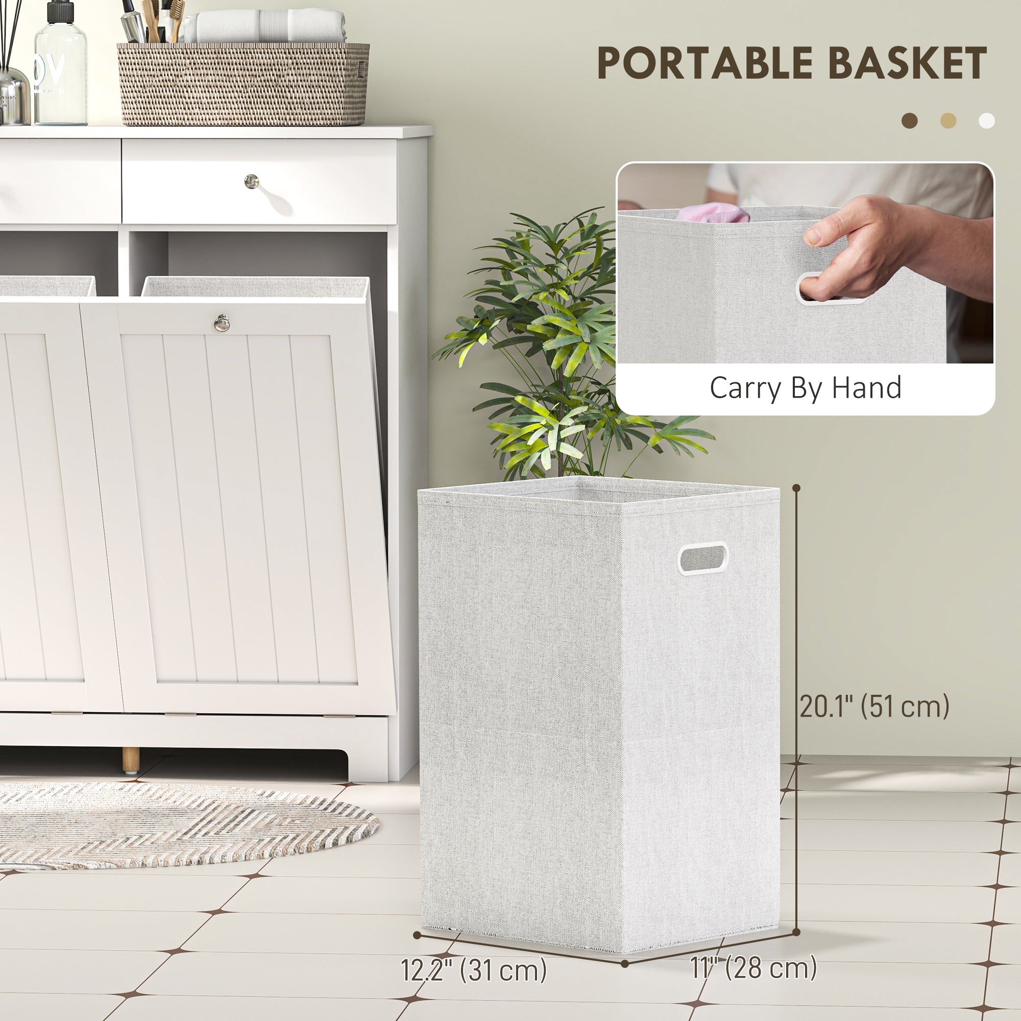 HOMCOM Laundry Hamper Cabinet with 2 Removable Baskets, Tilt Out Laundry Hamper Cabinet with 2 Drawers and 2 Beadboard Doors, Laundry Cabinet Bathroom Storage Cabinet, White