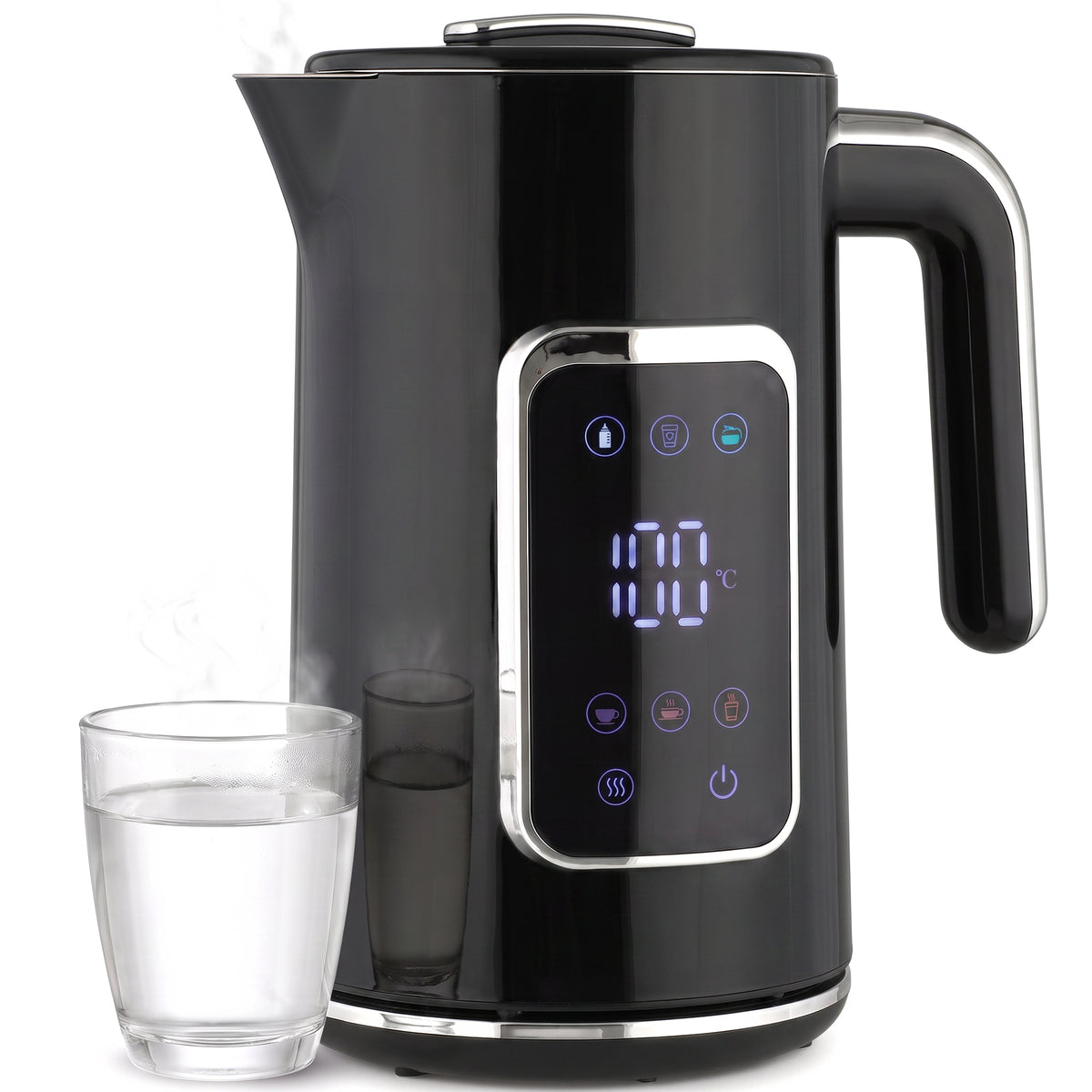 Electric Kettle, 1.7L Fast Boil 3000W Water Kettle with LED Display, Adjustable Temperature, Keep Warm Function, Auto Shut-off Boil-Dry Protection, Double-Wall, Black