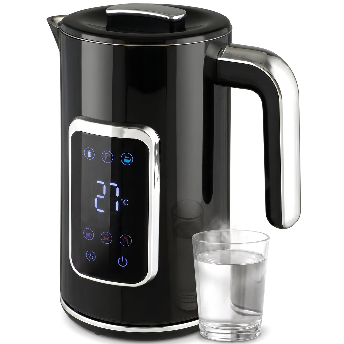 Electric Kettle, 1.7L Fast Boil 3000W Water Kettle with LED Display, Adjustable Temperature, Keep Warm Function, Auto Shut-off Boil-Dry Protection, Double-Wall, Black