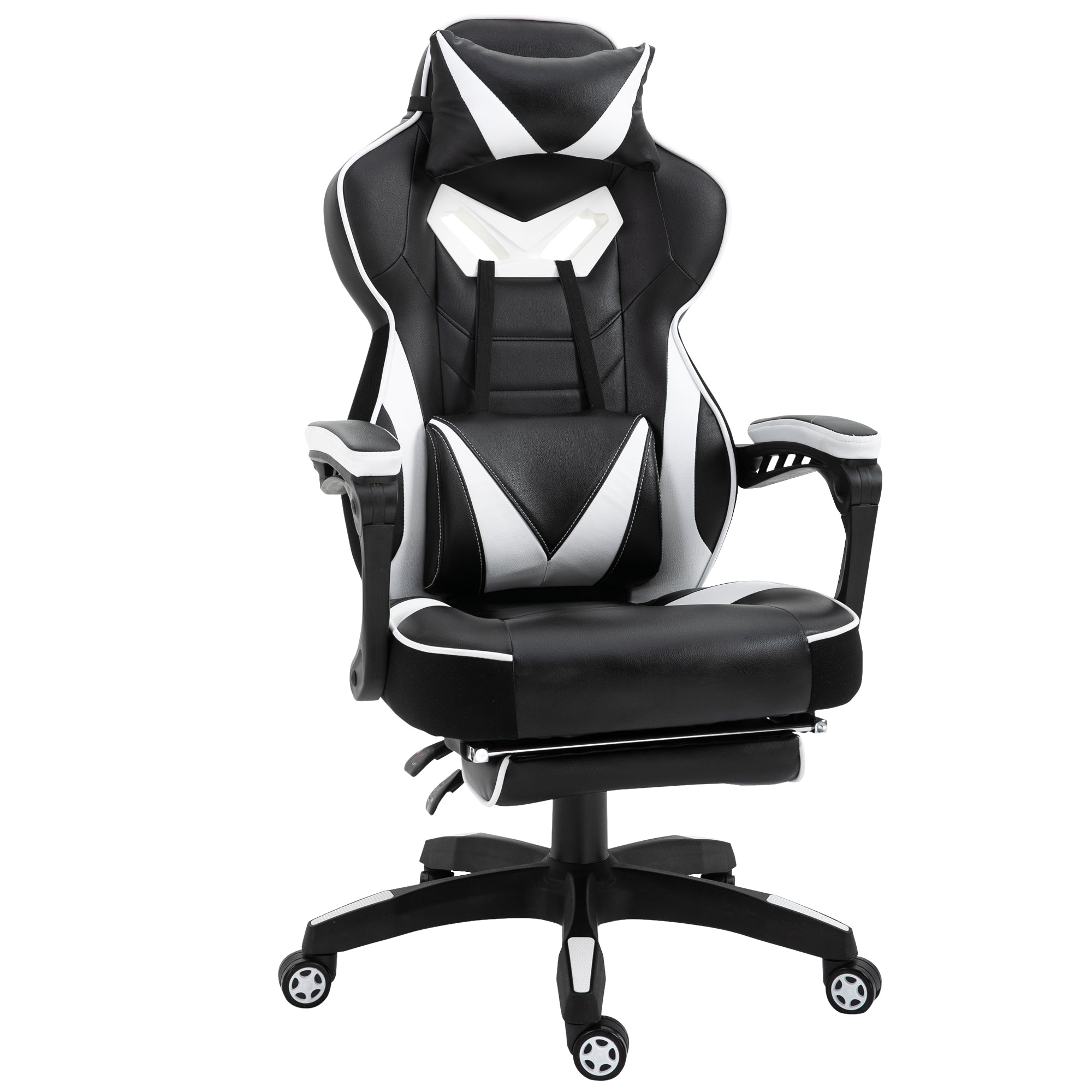 Vinsetto Computer Gaming Chair, Racing Desk Chair with Lumbar Support and Footrest, PU Leather Gamer Chair with Headrest and Swivel Wheels for Home, White