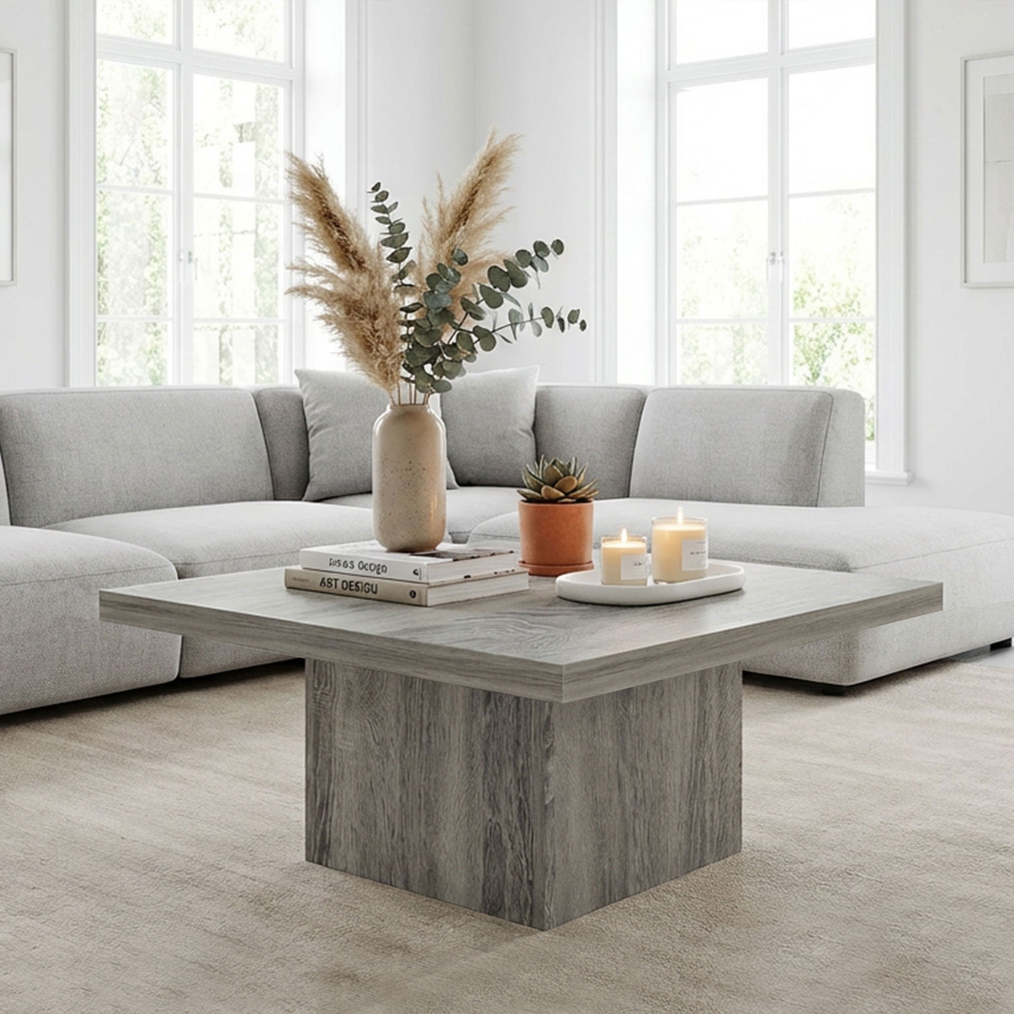 Square Coffee Table, Center Table with 1.6" Thick Tabletop for Living Room, Easy Assembly, 31.5"x31.5", Gray Wood Grain
