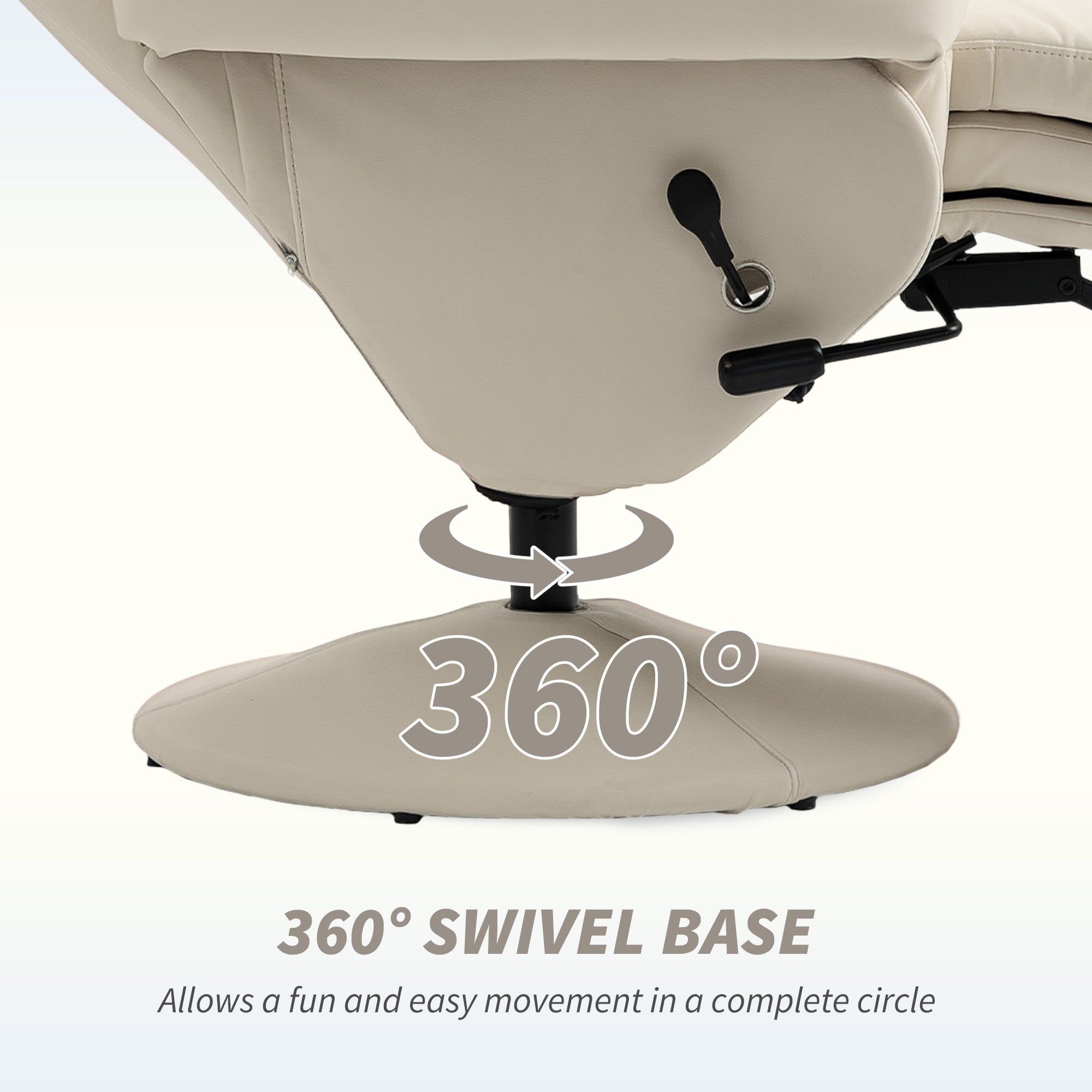 Manual Recliner Chair with Footrest, Upholstered Reclining Armchair with Adjustable Backrest and Cup Holder, PU Leather Swivel Chair for Living Room, Bedroom, Cream White