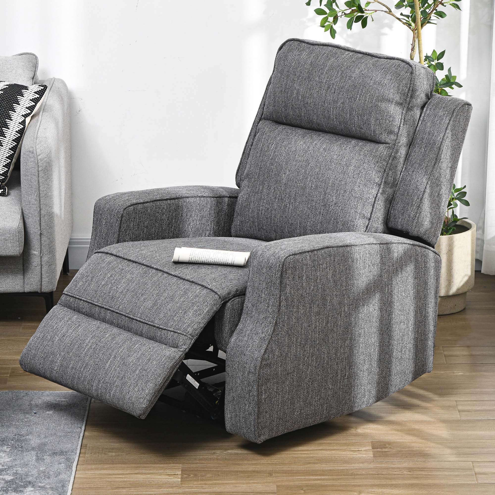 HOMCOM Electric Fabric Recliner Armchair, Reclining Chair with Adjustable Leg Rest, USB Port, for Limited Space Home Living Room, Charcoal Grey
