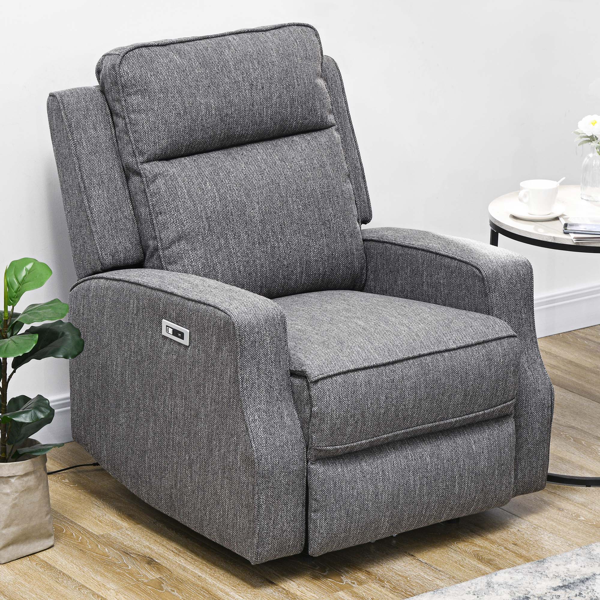 HOMCOM Electric Fabric Recliner Armchair, Reclining Chair with Adjustable Leg Rest, USB Port, for Limited Space Home Living Room, Charcoal Grey