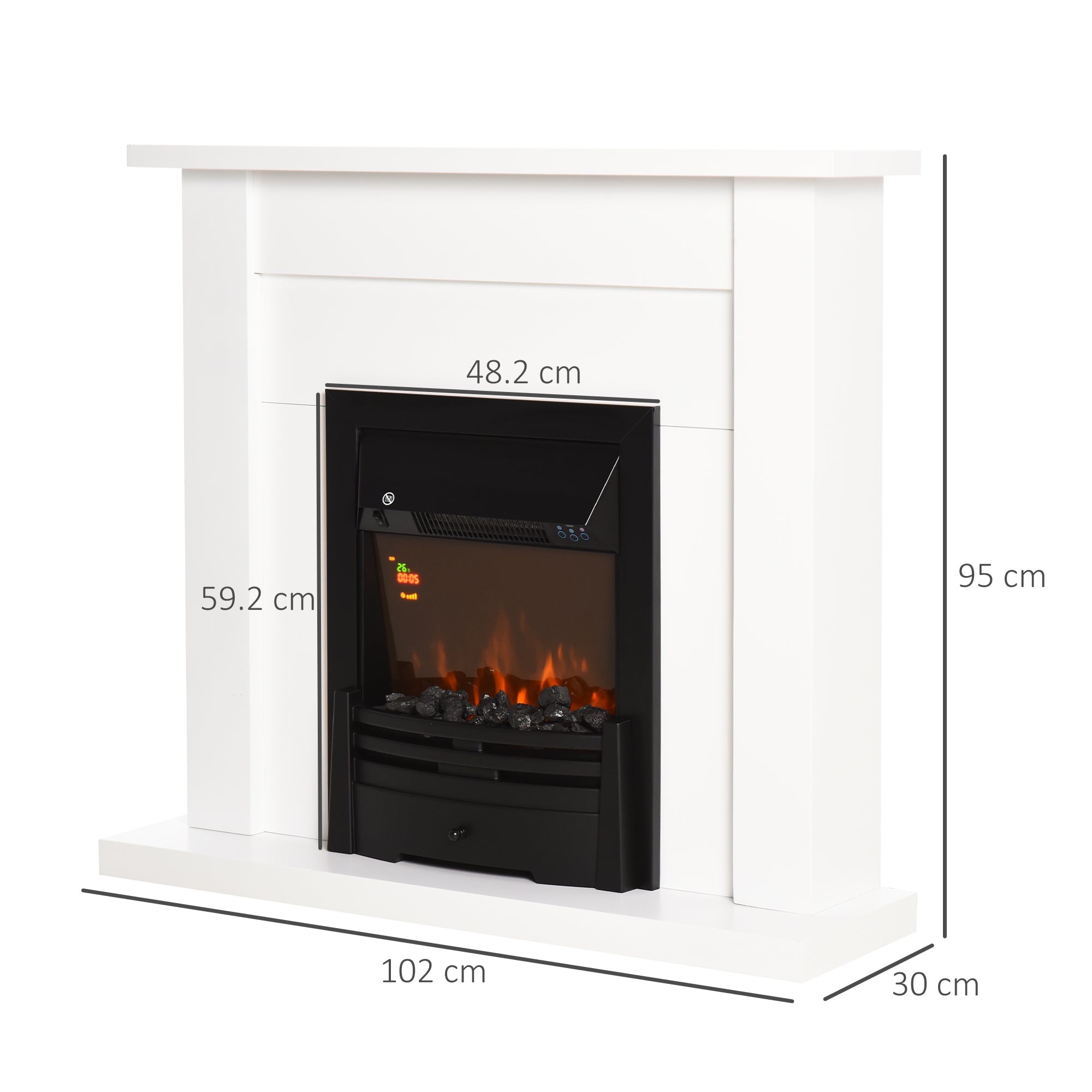 Electric Firplace Suites & Mantelpiece w/LED Flames Remote Marble Stone Modern Curved Surround Intelligent Safe Tempered Glass Adjustable Thermal 1000W/2000W