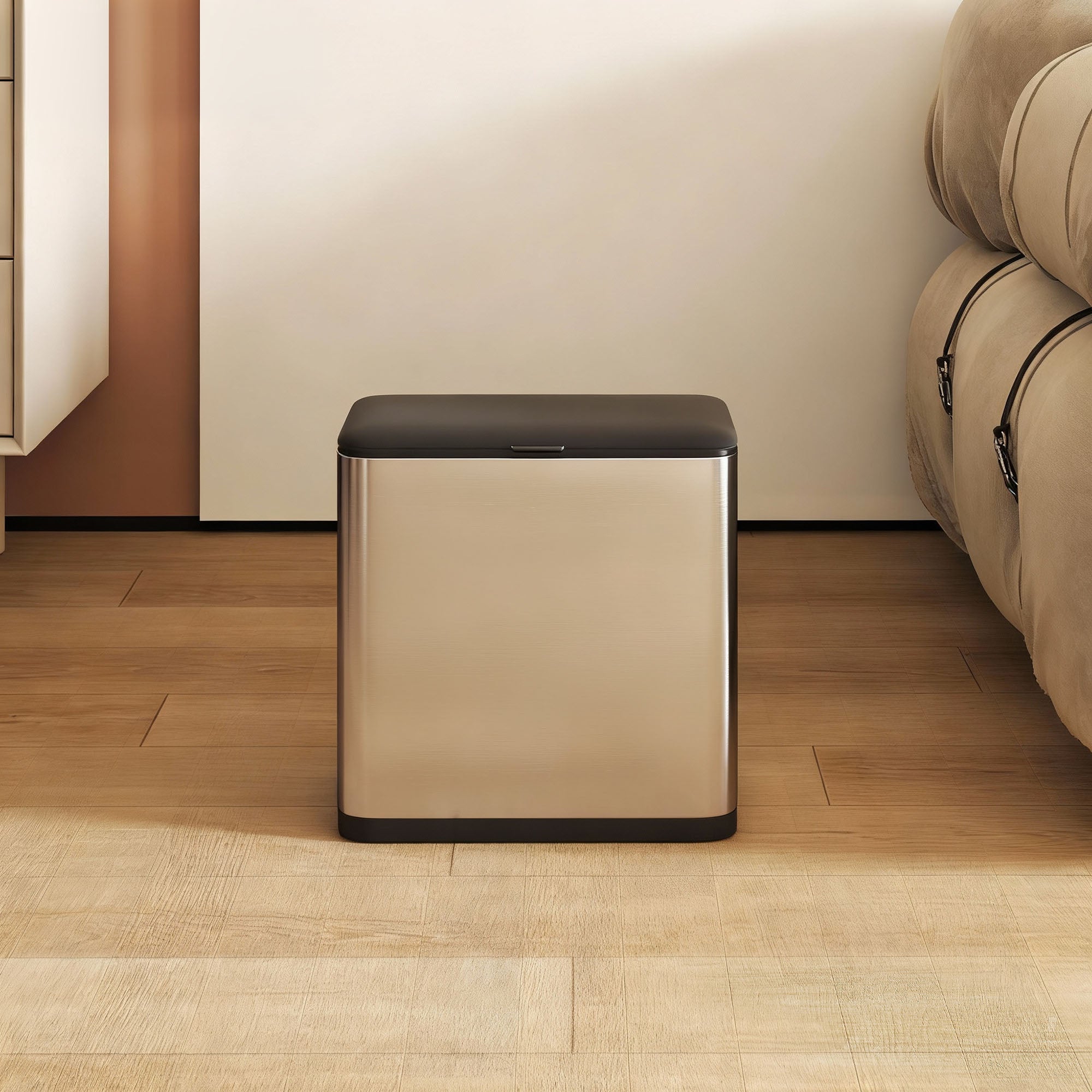 8L Hanging Kitchen Bin, Stainless Steel Rubbish bin with Press-to-Open and Stay-Open Lid, Removable Inner Bucket for Kitchen Cabinet Door, Under Sink, Bedroom, Office, Silver Tone