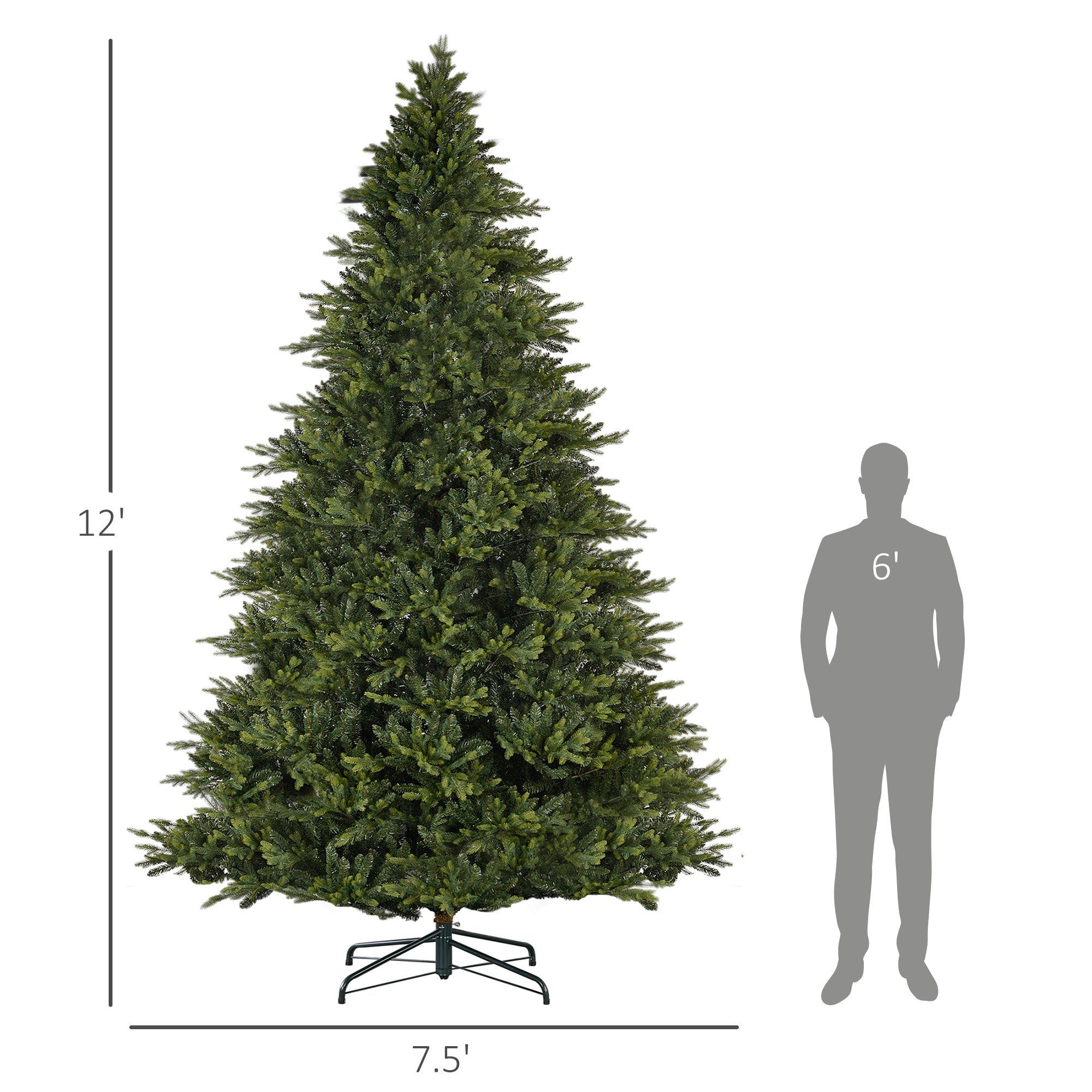 12ft Artificial Christmas Tree with 8410 Tips, Foldable Metal Stand, Easy Assembly, Full Christmas Tree, Realistic Hinged Xmas Tree for Home Office Holiday, Green