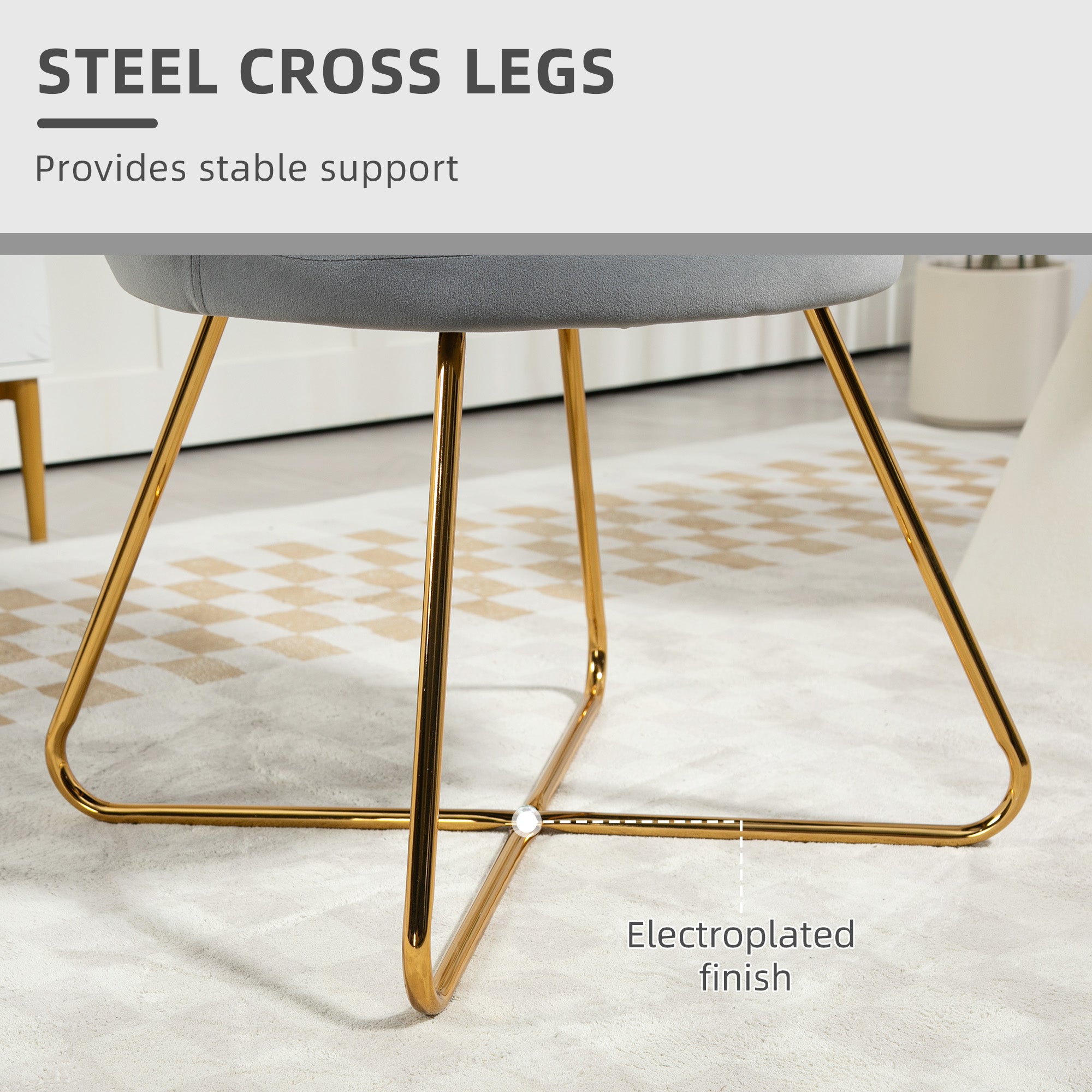 HOMCOM Modern Armchair, Velvet Tufted Accent Chair with Lotus Backrest, Occasional Chair with Steel Legs for Living Room, Bedroom, Grey