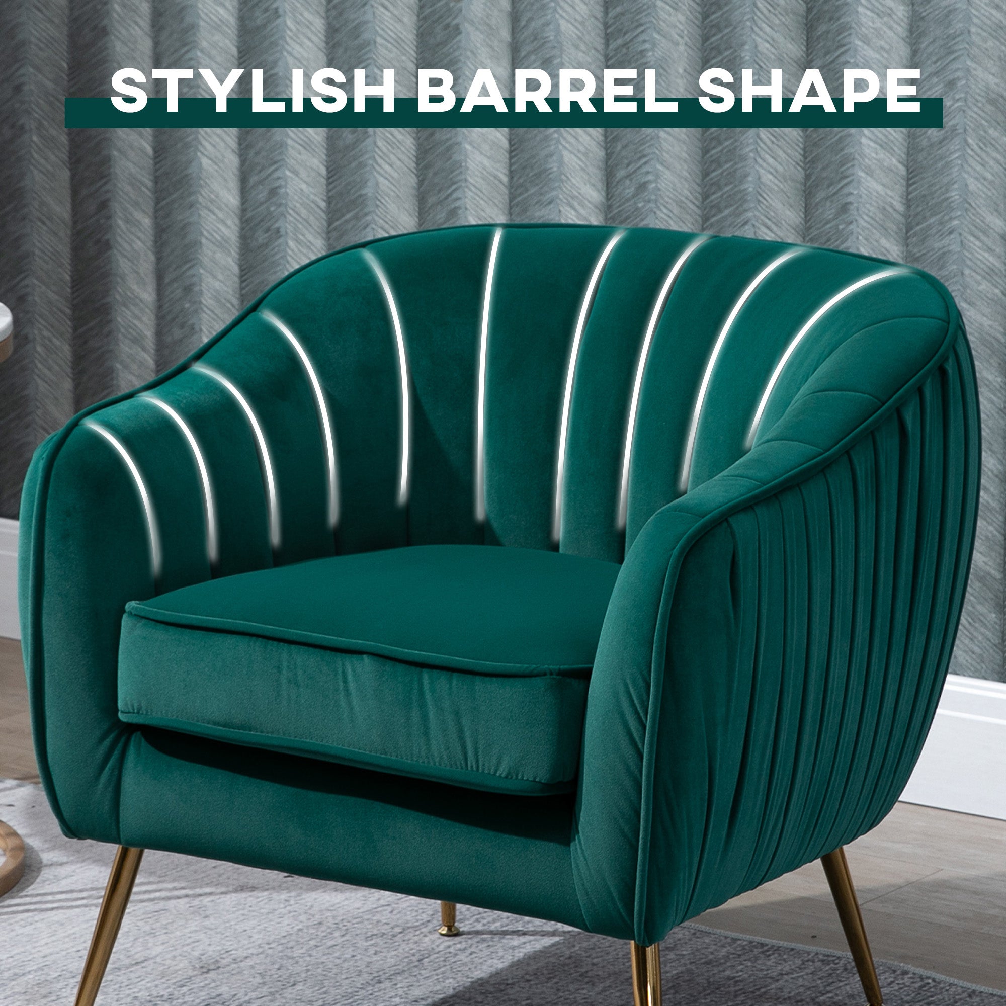 HOMCOM Velvet Tub chair, Luxury Accent Chair with Golden Metal Leg, Comfy Upholstered Armchair with Thick Padded Seat for Living Room, Green