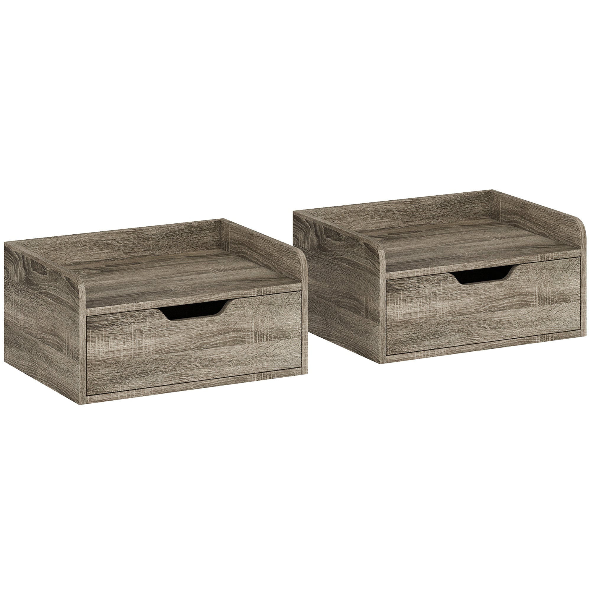 Floating Nightstands Set of 2, Wall Mounted Bedside Table with Storage Drawer for Bedroom, Grey Wood Effect