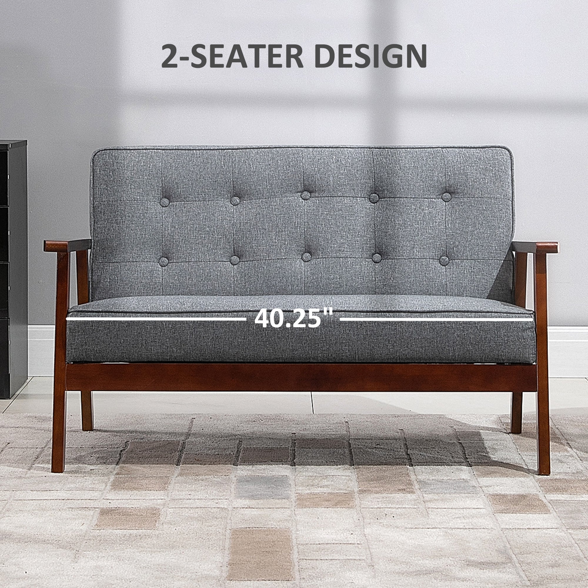 Modern Upholstered 2-Seat Loveseat Sofa with Linen-Touch Fabric and Rubberwood Legs, Grey