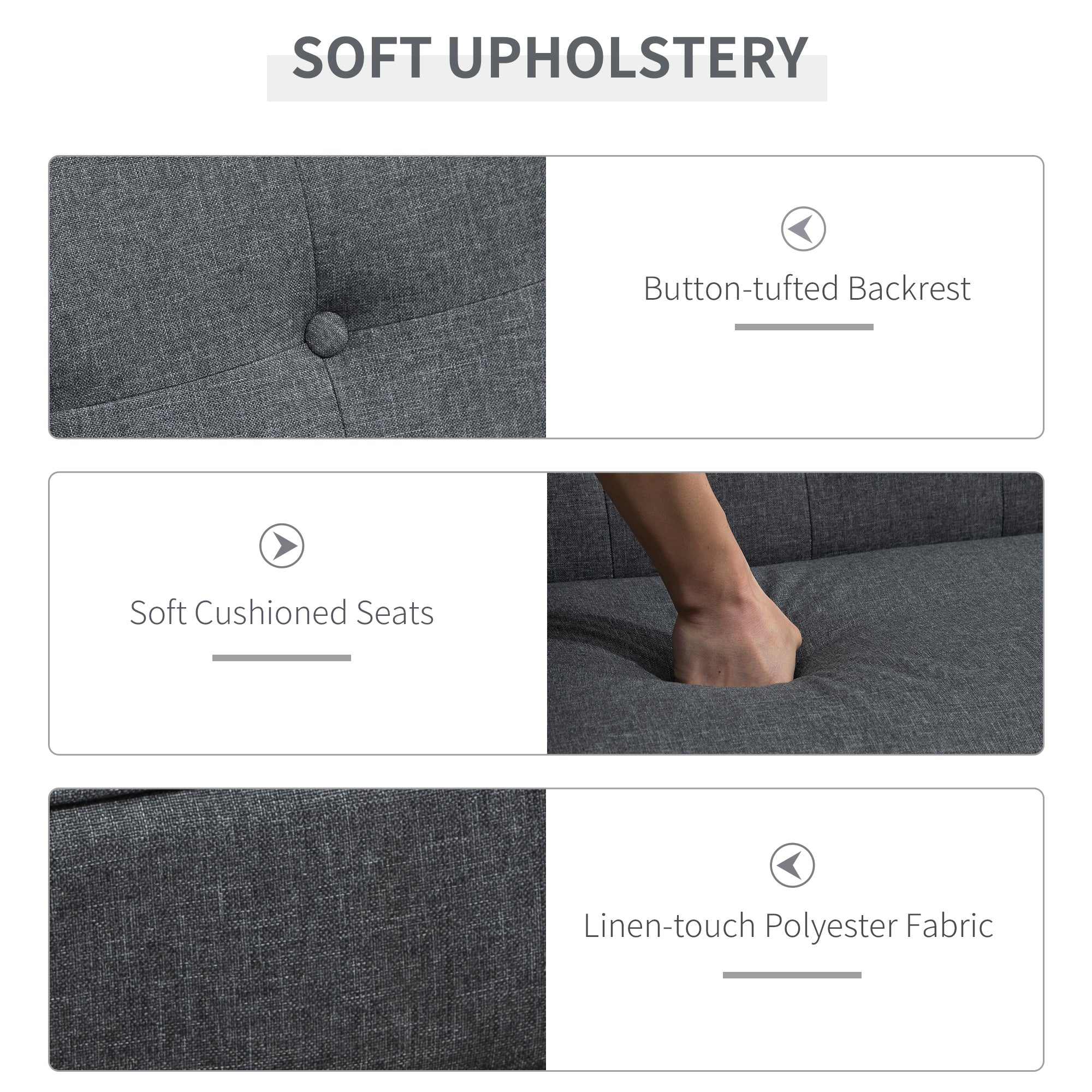 HOMCOM 44.5" Loveseat Sofa for Bedroom, Modern Love Seats Furniture, Upholstered Tufted 2 Seater Couch with Solid Wood Frame, Grey