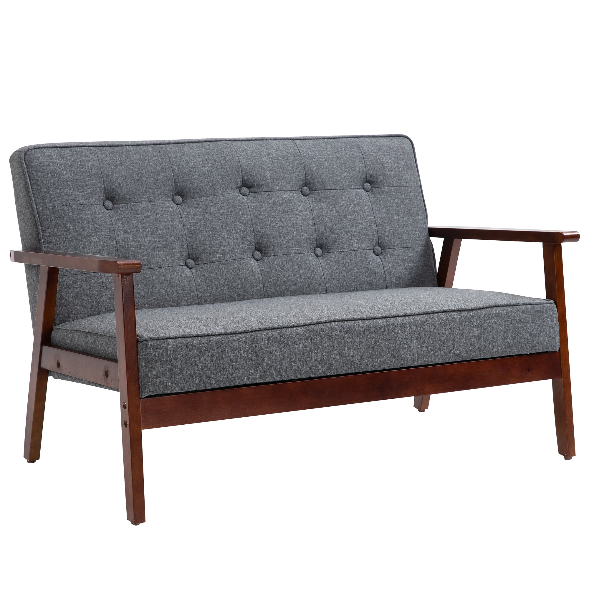 Modern Upholstered 2-Seat Loveseat Sofa with Linen-Touch Fabric and Rubberwood Legs, Grey