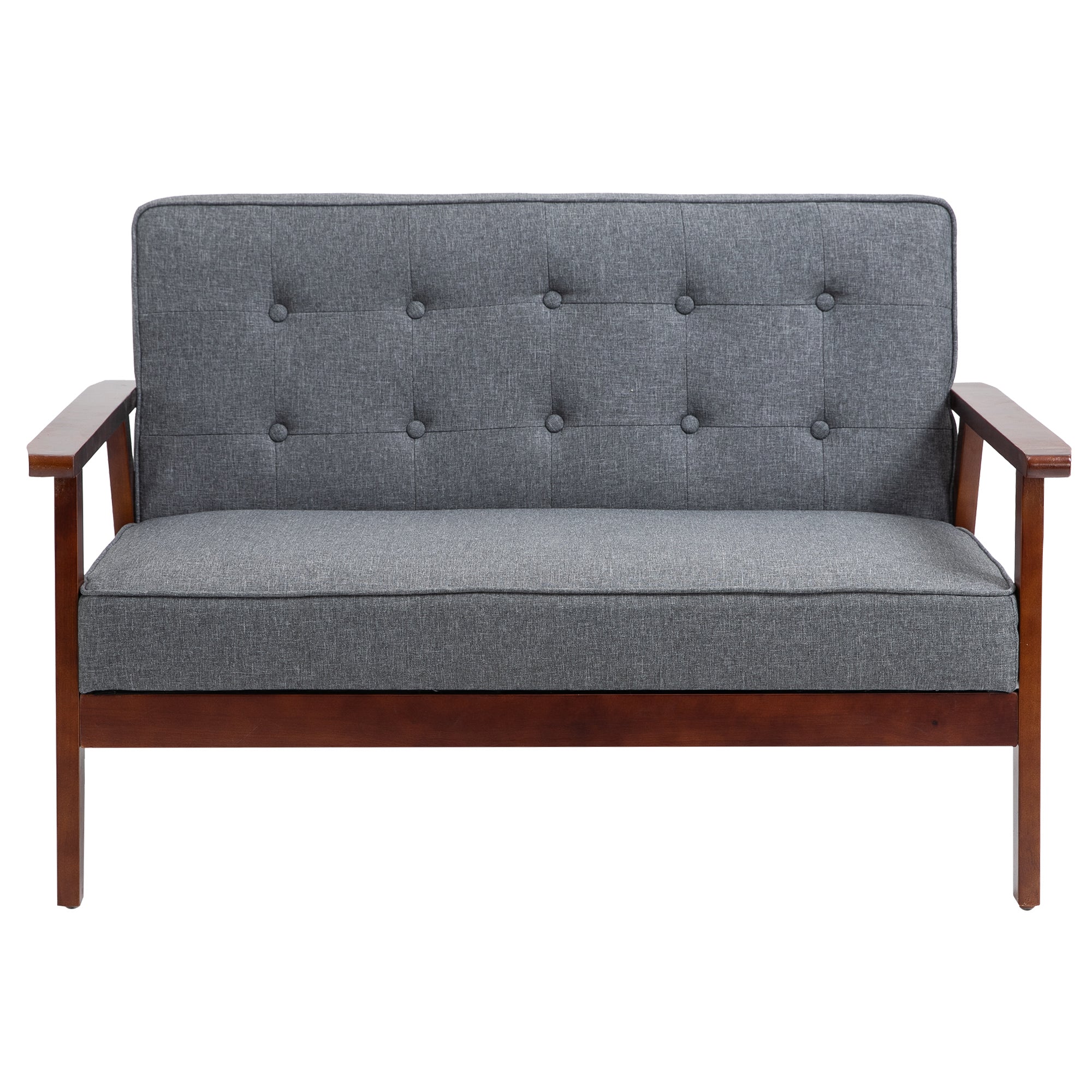 Modern Upholstered 2-Seat Loveseat Sofa with Linen-Touch Fabric and Rubberwood Legs, Grey