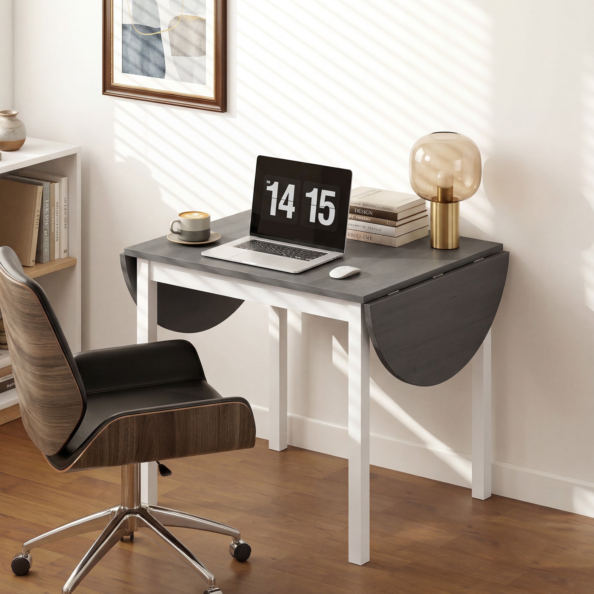 Folding Dining Table for 4-6 People, 140 cm Oval Solid Wood Drop Leaf Table, Kitchen Table for Small Spaces, Dining Room, Living Room, Grey