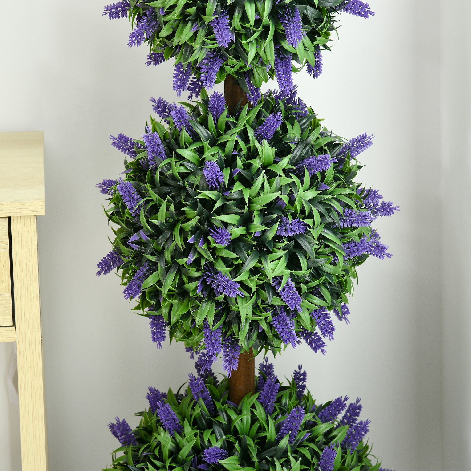 3.5ft Set of 2 Decorative Artificial Plants Ball Trees with Lavender Flowers in Pot Fake Plants for Home Indoor Outdoor Decor, Green