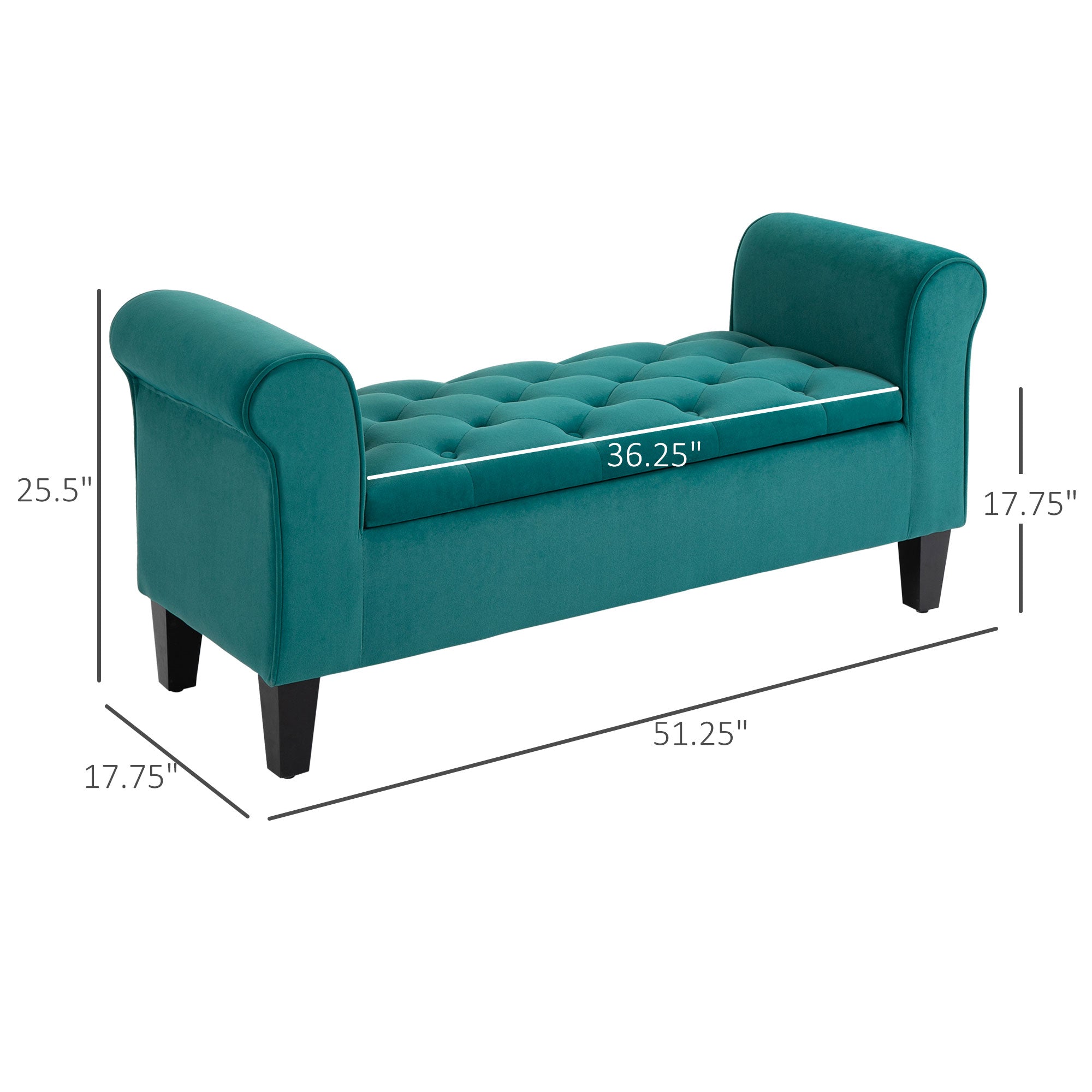 Button Tufted Storage Ottoman, Upholstered Bench with Rolled Armrests, Green - HOMCOM