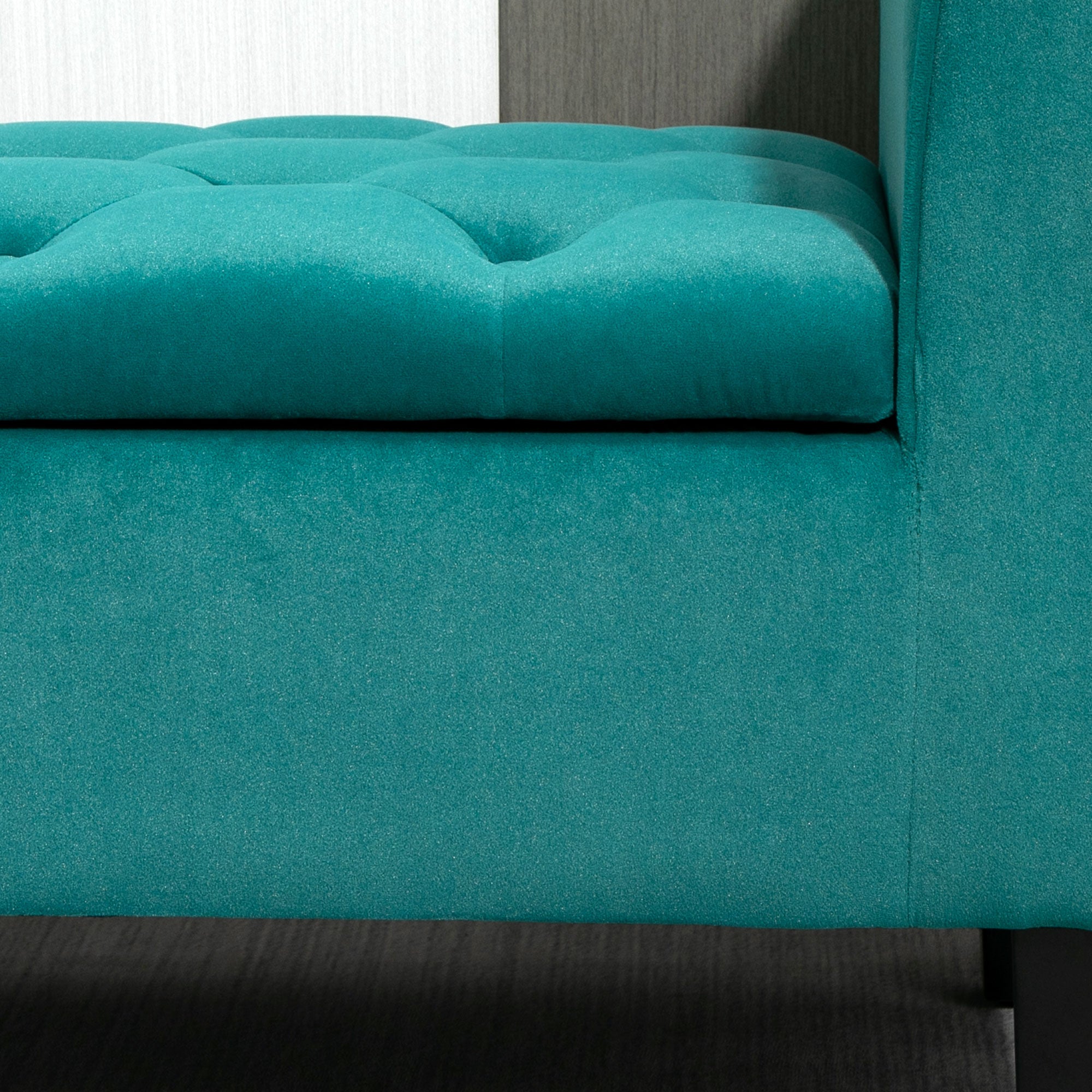 Button Tufted Storage Ottoman, Upholstered Bench with Rolled Armrests, Green - HOMCOM