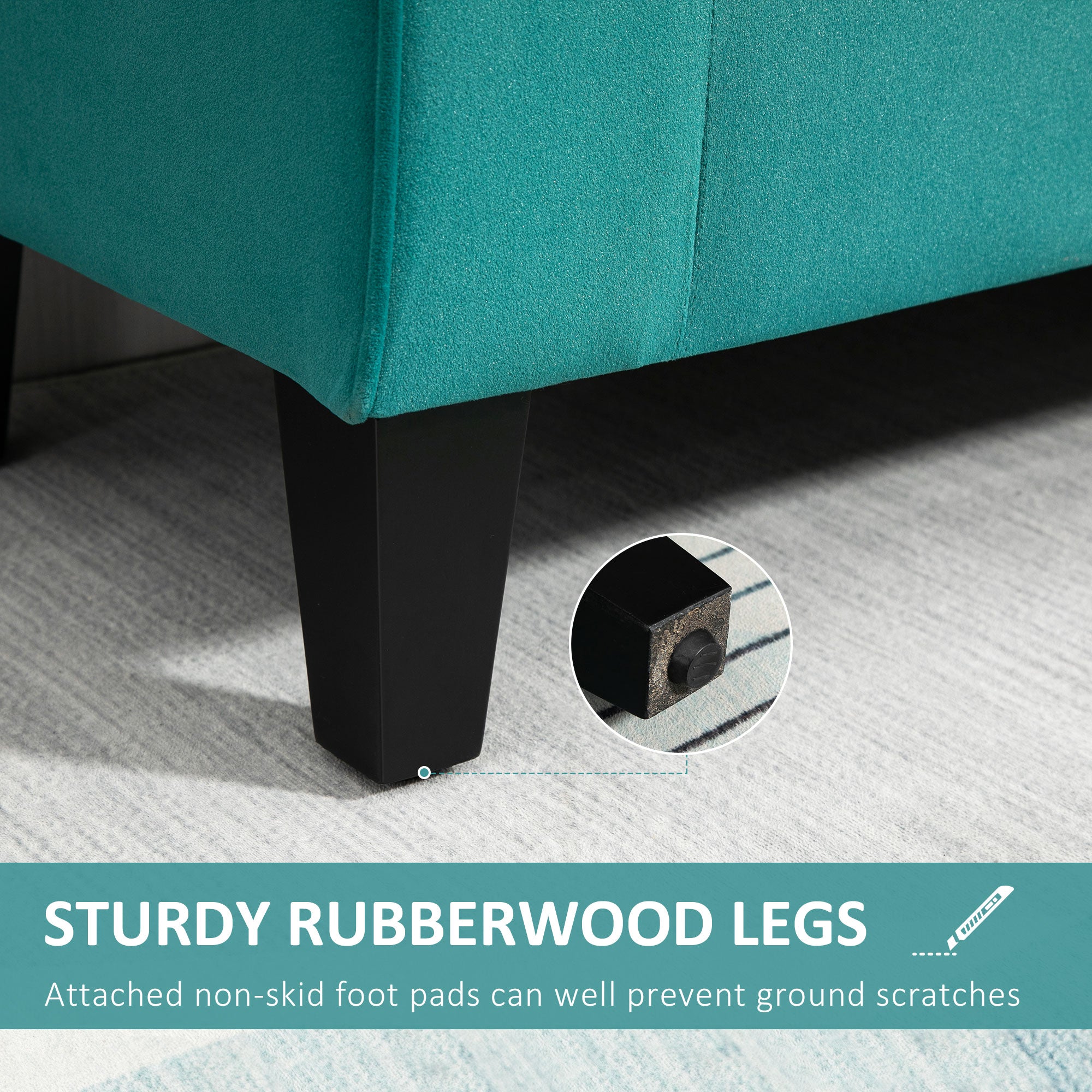 Button Tufted Storage Ottoman, Upholstered Bench with Rolled Armrests, Green - HOMCOM