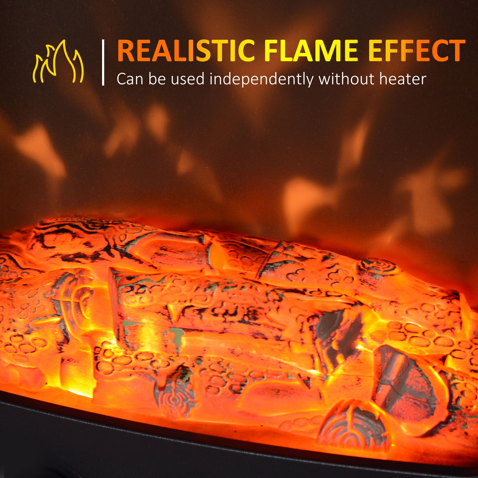 Tempered Glass Casing Electric Fireplace, Freestanding Electric Fire with Realistic Flame Effect, Log Burner with Overheat Protection, 950w/ 1850W, Black