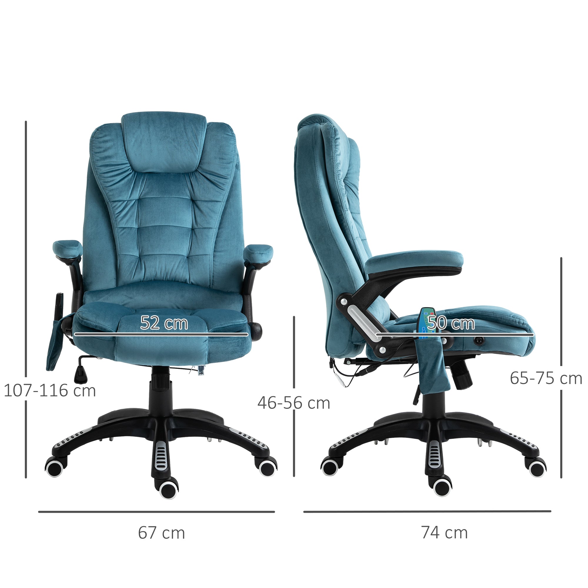 Vinsetto Office Chair, Ergonomic Desk Chair with 6-Point Massage and Back Heated, Velvet-Feel Fabric Computer Gaming Chair with Arms, Lumbar Support, Blue