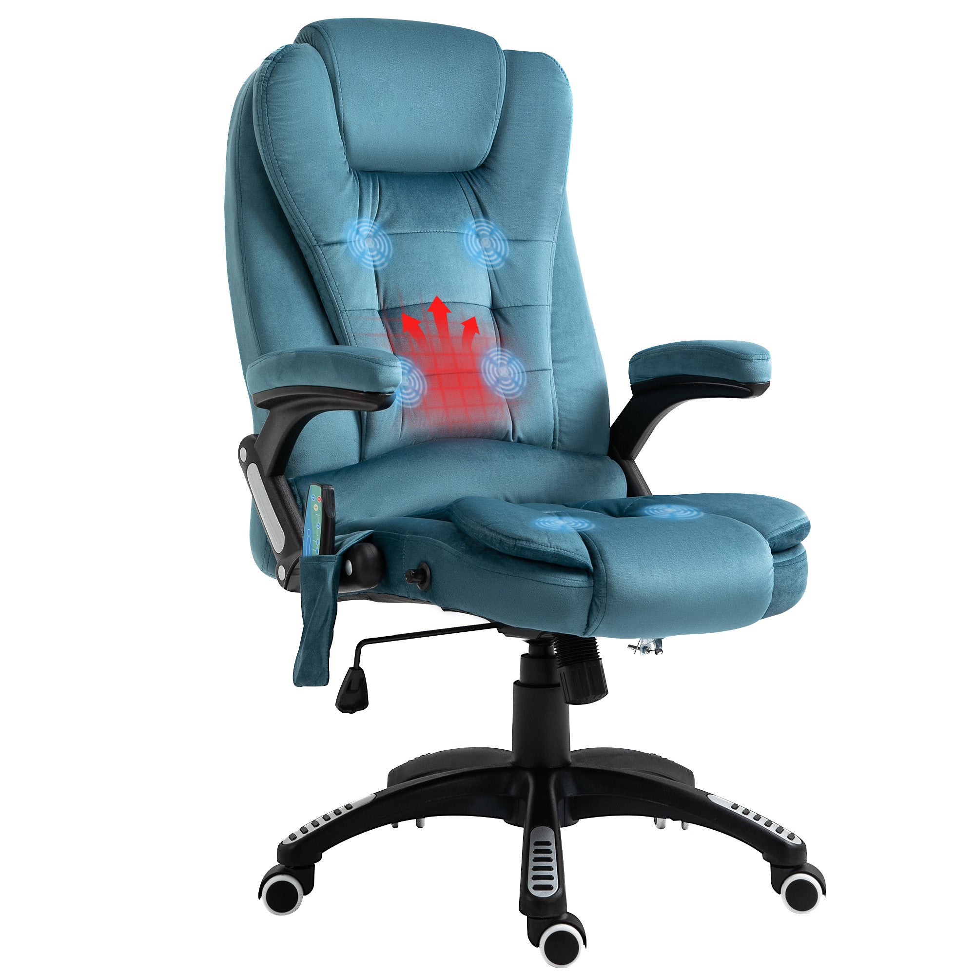 Vinsetto Office Chair, Ergonomic Desk Chair with 6-Point Massage and Back Heated, Velvet-Feel Fabric Computer Gaming Chair with Arms, Lumbar Support, Blue