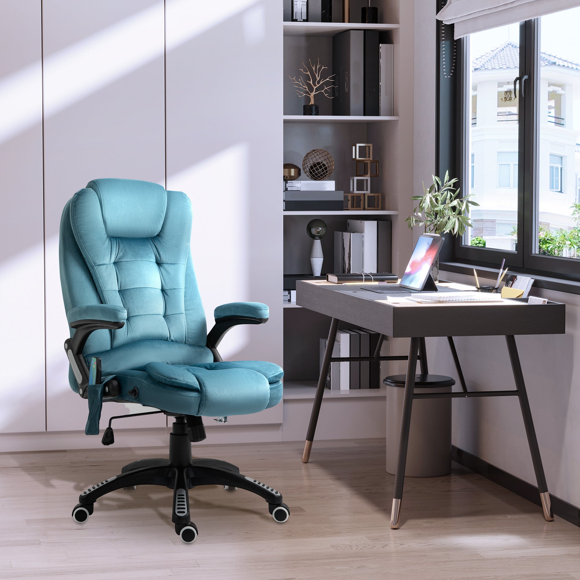 Vinsetto Office Chair, Ergonomic Desk Chair with 6-Point Massage and Back Heated, Velvet-Feel Fabric Computer Gaming Chair with Arms, Lumbar Support, Blue